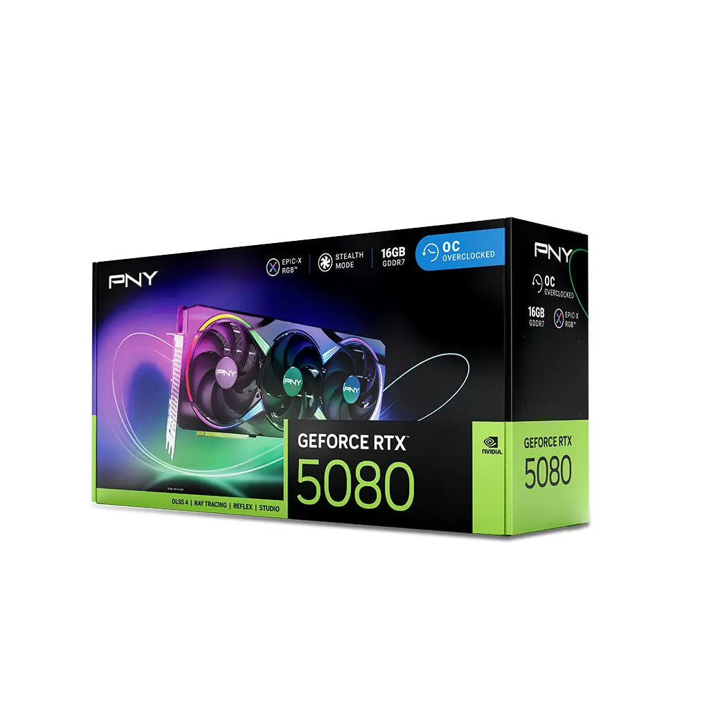 PNY GeForce RTX 5080 16GB ARGB EPIC-X RGB Overclocked GDDR7 Triple Fan GPU
