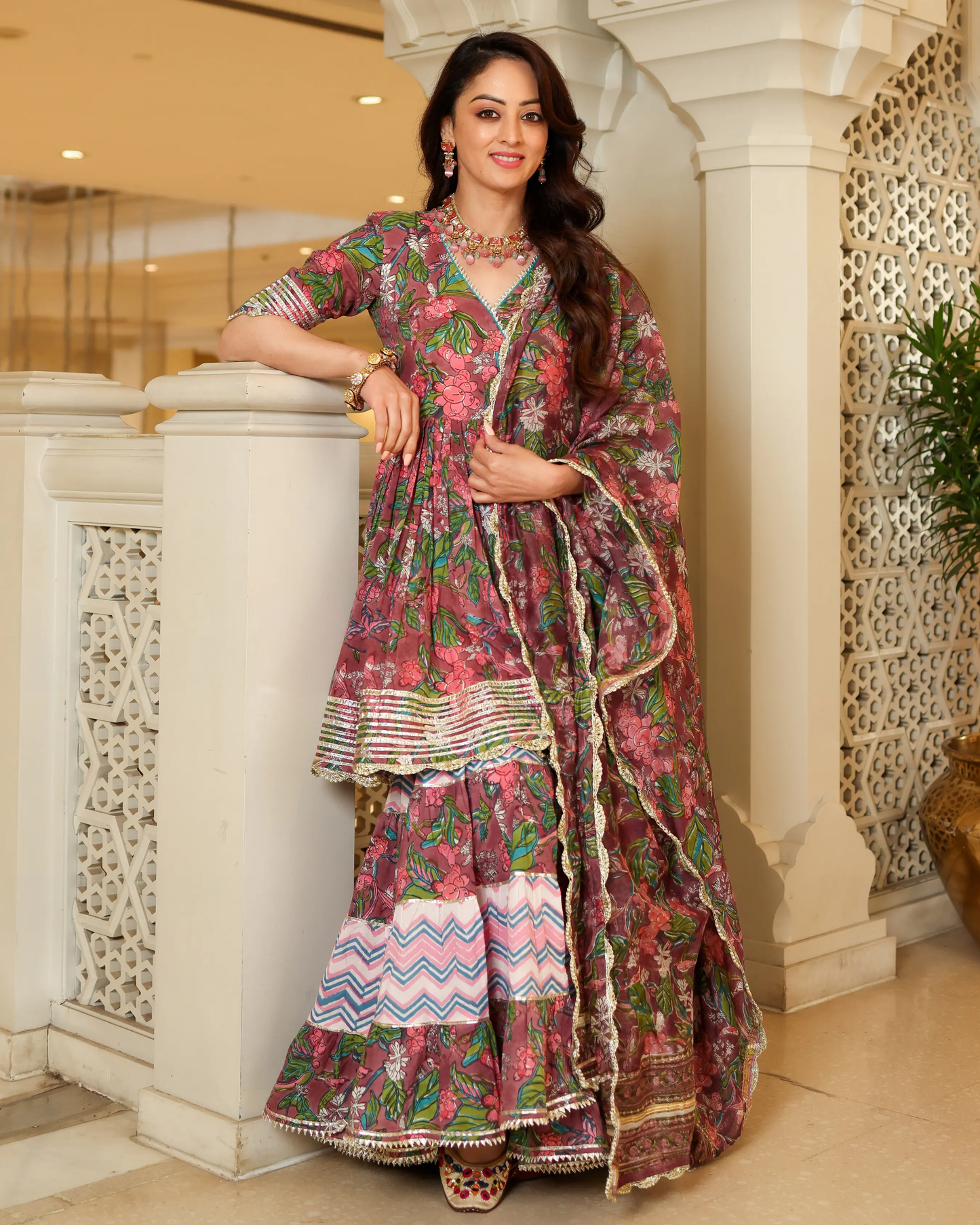 Multi Rose Handblock Sharara Set My Store