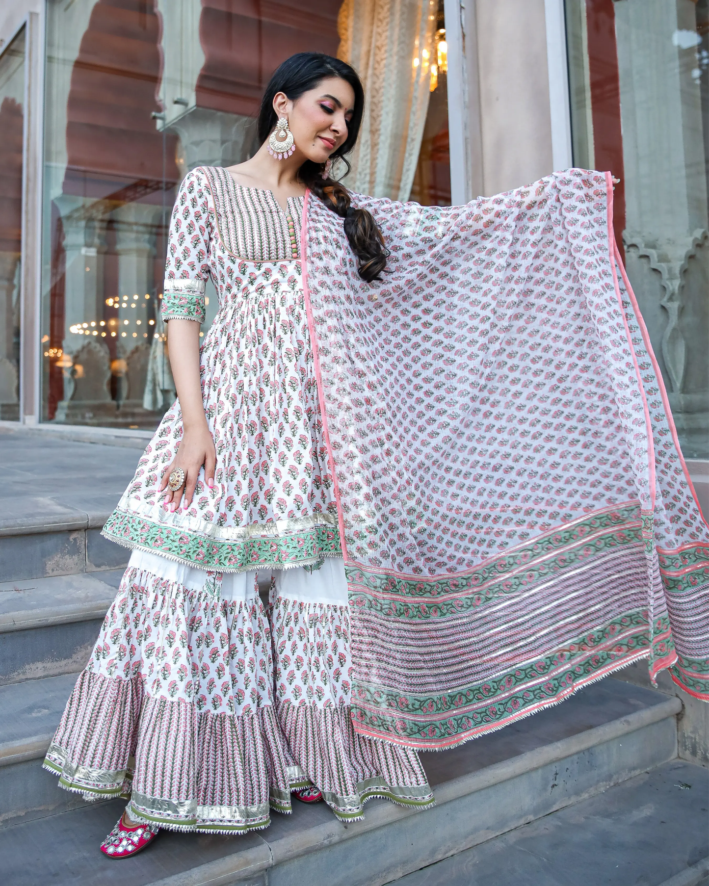 Peach Ciara Handblock Gota Sharara Set My Store