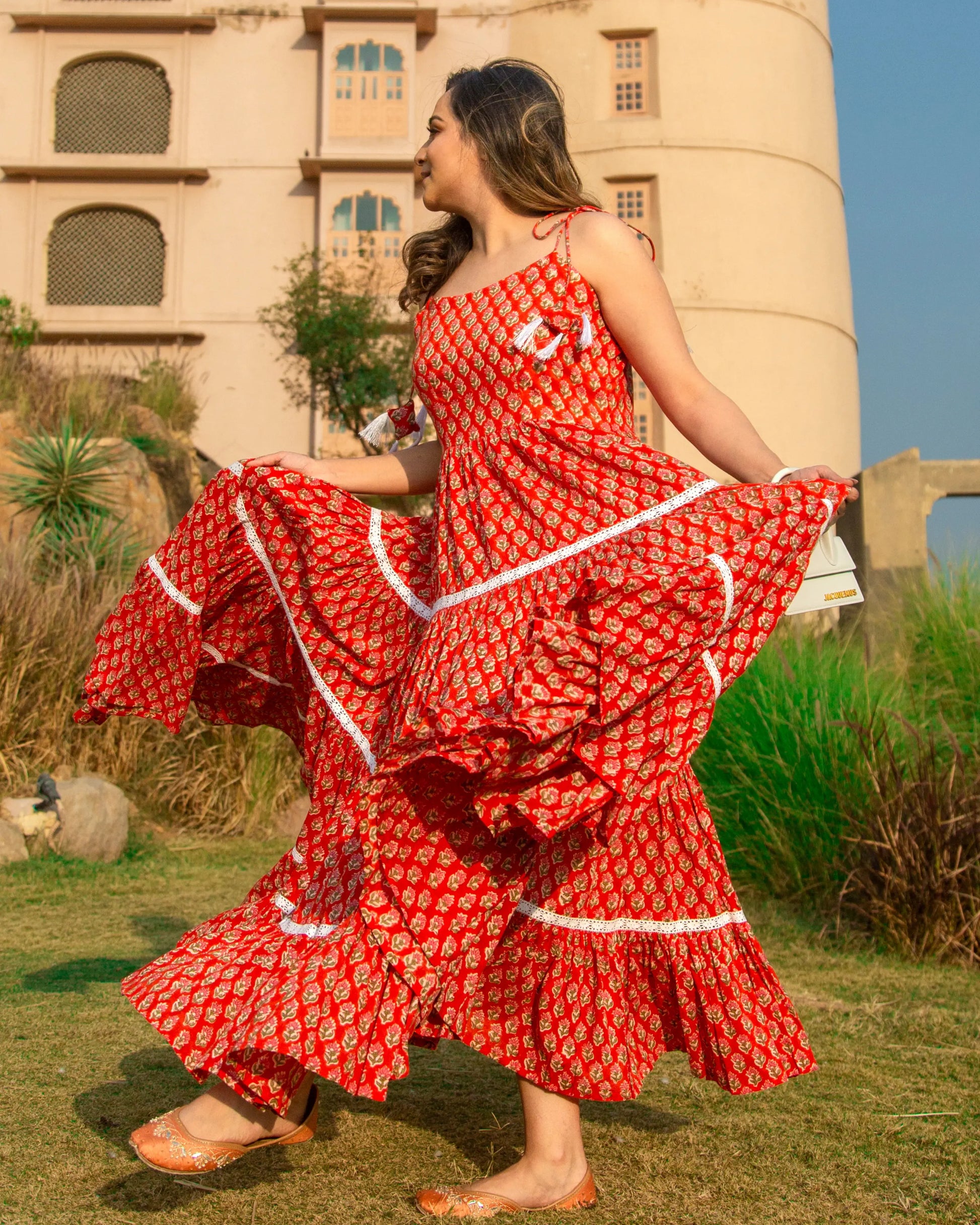 ORANGE PEEL HANDBLOCK COTTON DRESS My Store