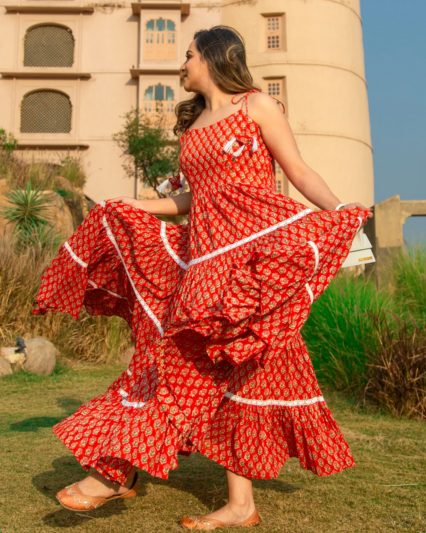 ORANGE PEEL HANDBLOCK COTTON DRESS My Store