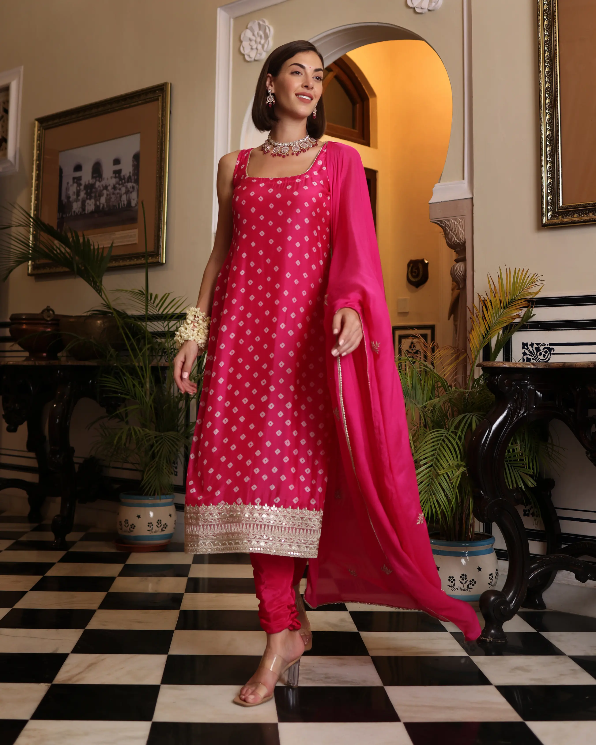 Nira Pink Bandhani Silk Kurta Set My Store