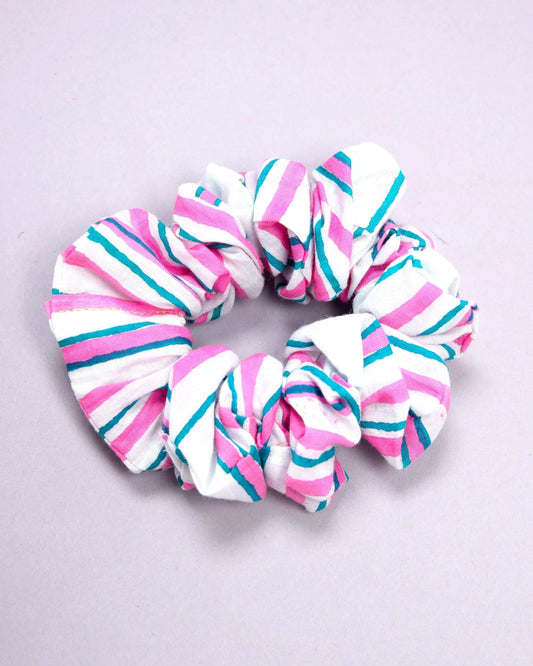 Jazzy Pink Cotton Handblock Scrunchie My Store