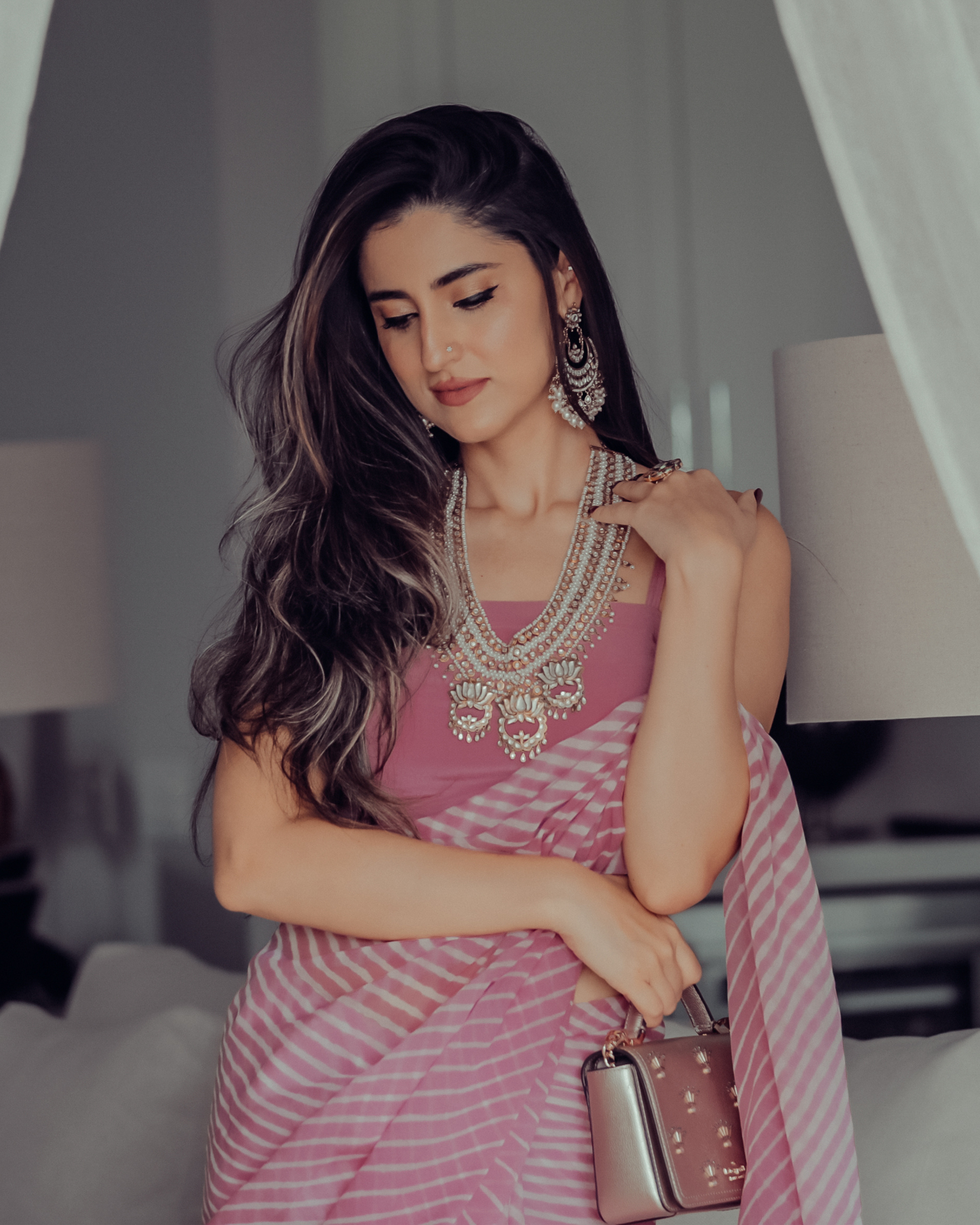 Sophia Dusty Pink Leheriya Pure Chiffon Saree Quick Cart