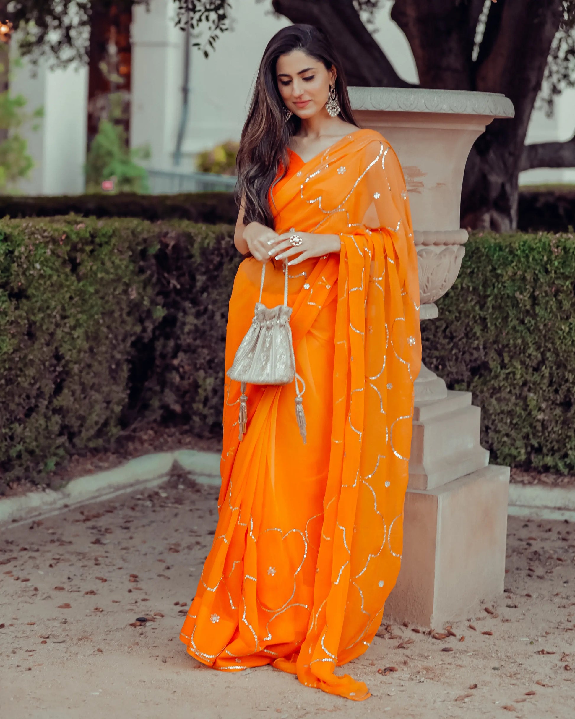 Autum Glory Sequin Jaal Pure Chiffon Saree My Store