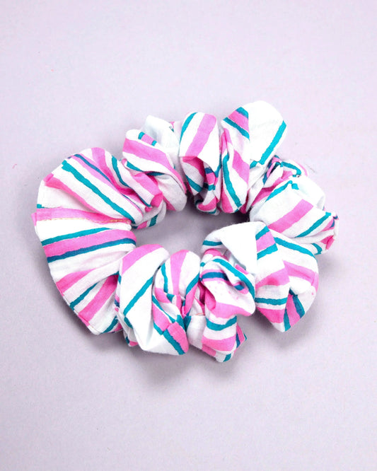Jazzy Pink Cotton Handblock Scrunchie My Store