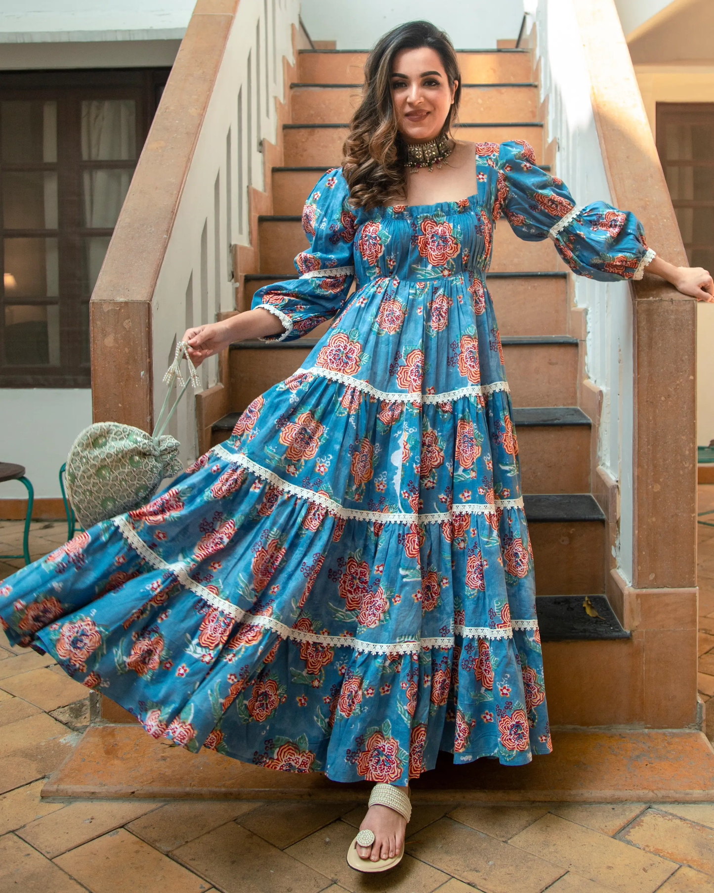 Princess Blue Handblock Dress My Store