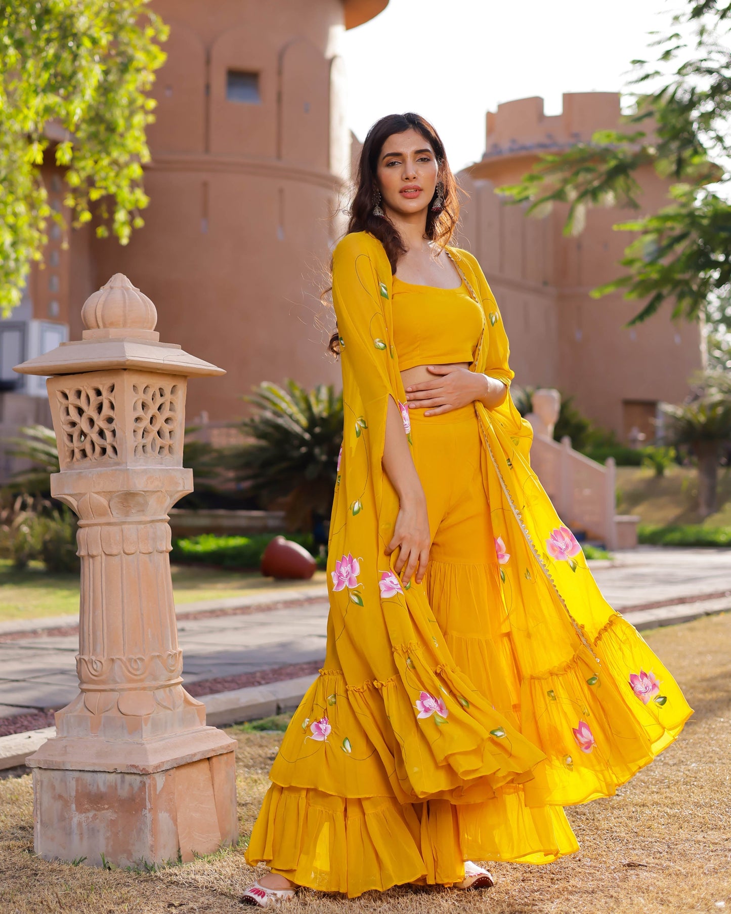 Kamlika Handpainted Georgette Cape Sharara set My Store