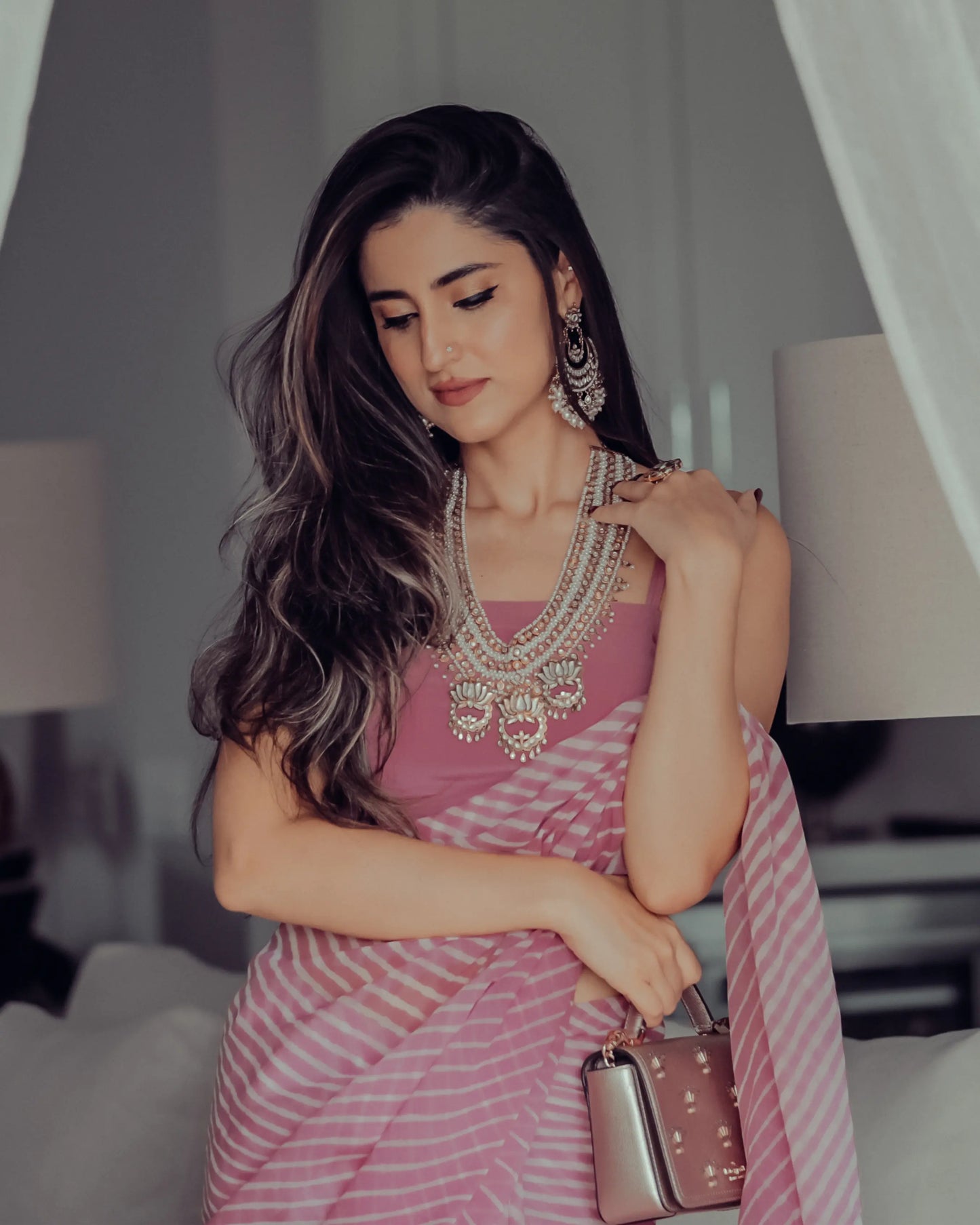 Sophia Dusty Pink Leheriya Pure Chiffon Saree My Store