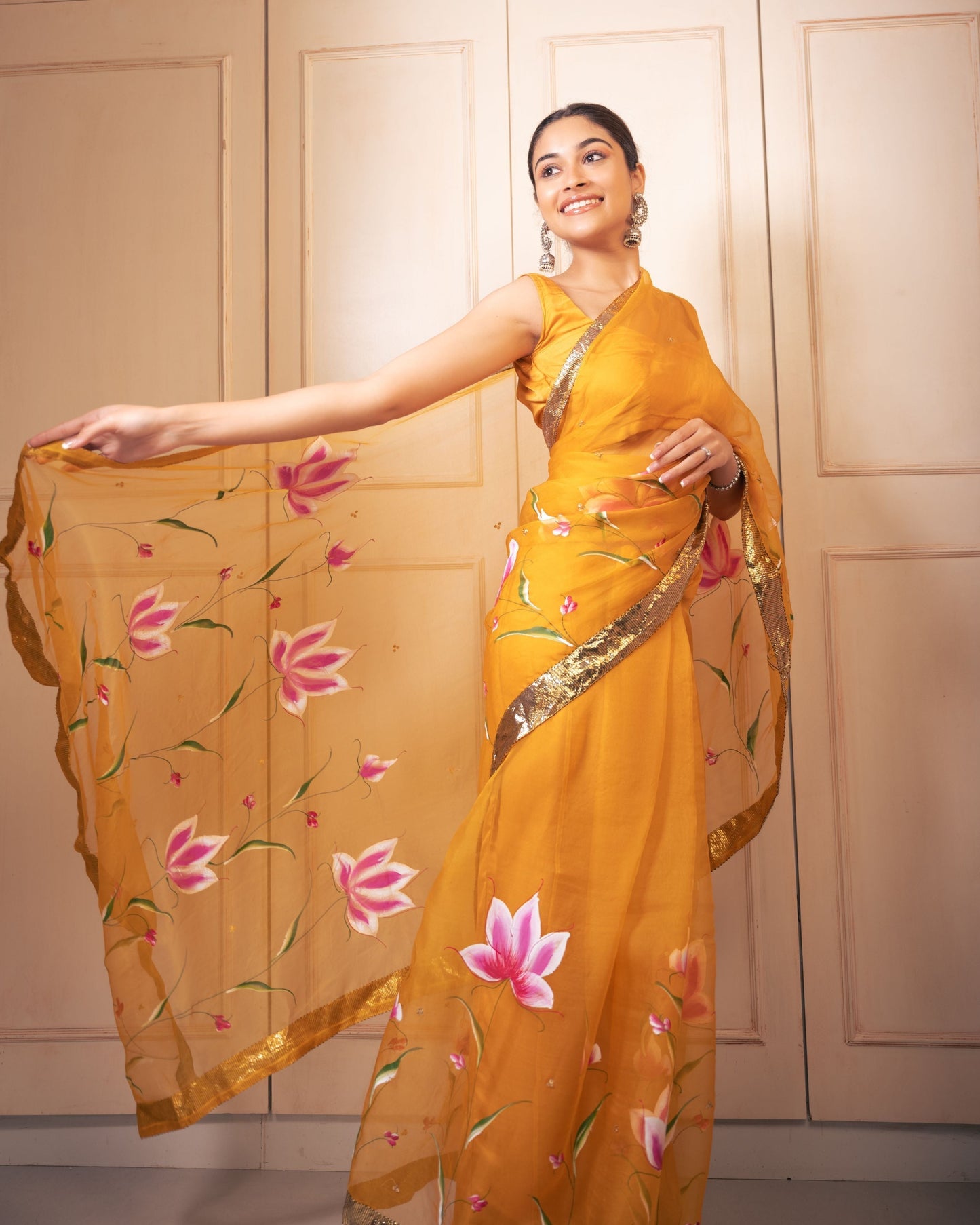 Surya Handpainted Gota Pure Organza Saree My Store