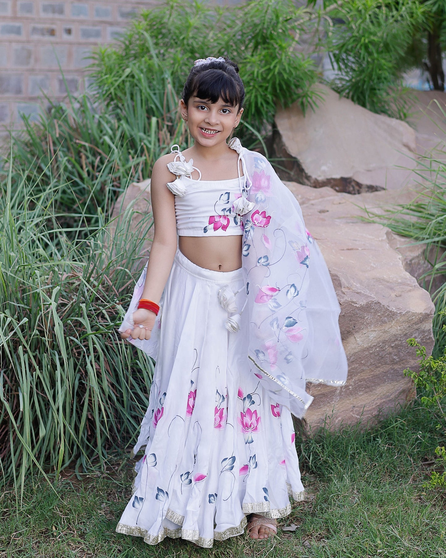 Kailini Satin Handpainted Lehenga Set My Store