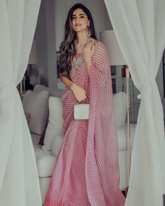 Sophia Dusty Pink Leheriya Pure Chiffon Saree My Store