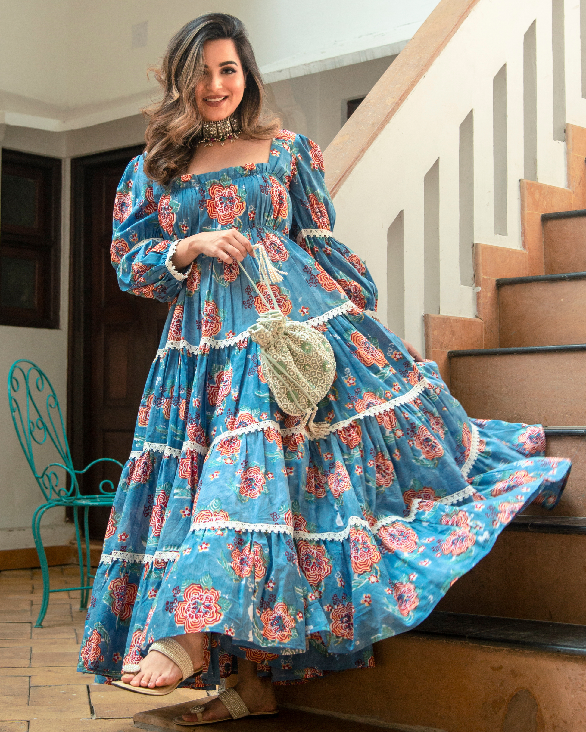 Princess Blue Handblock Dress Quick Cart