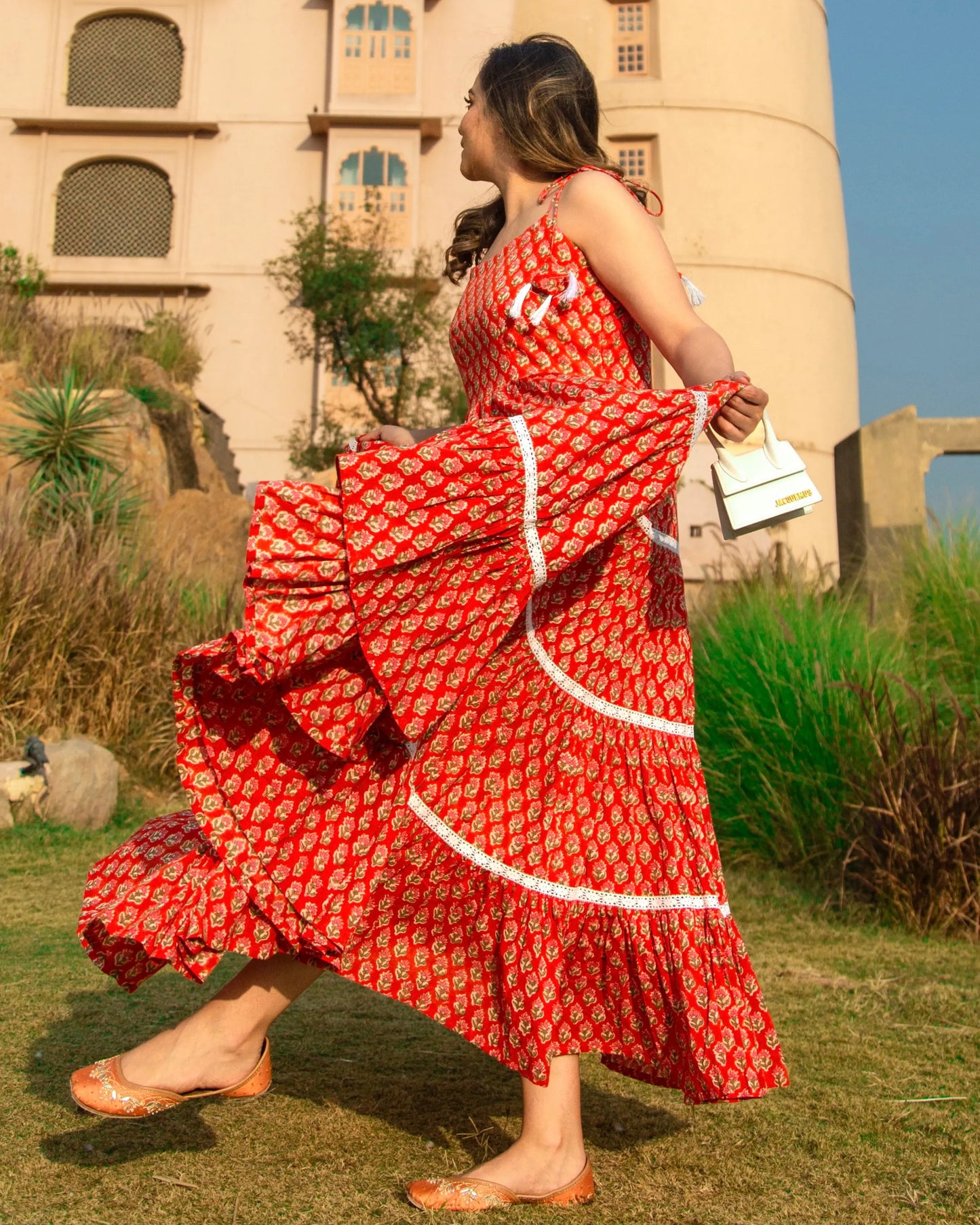 ORANGE PEEL HANDBLOCK COTTON DRESS My Store