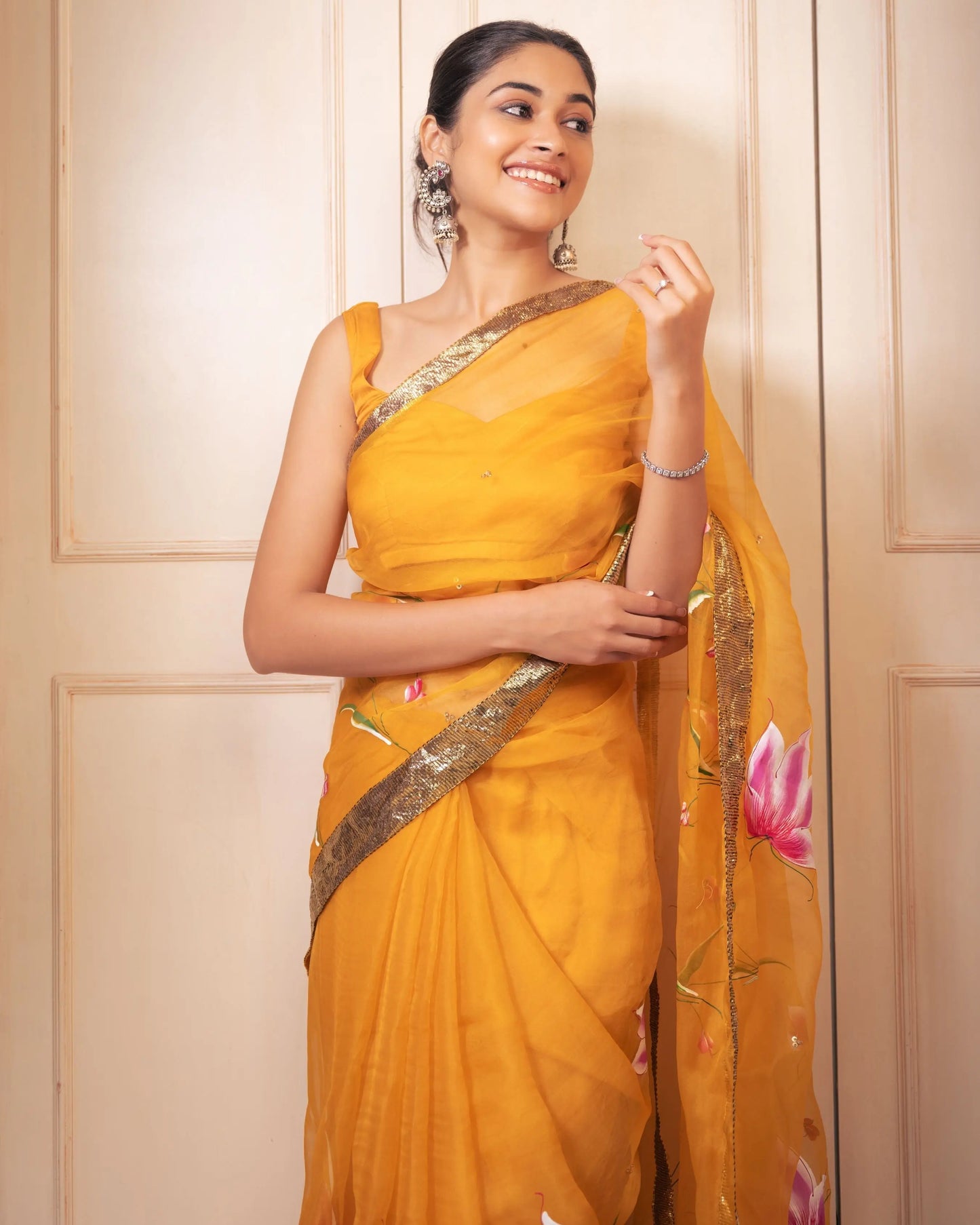 Surya Handpainted Gota Pure Organza Saree My Store