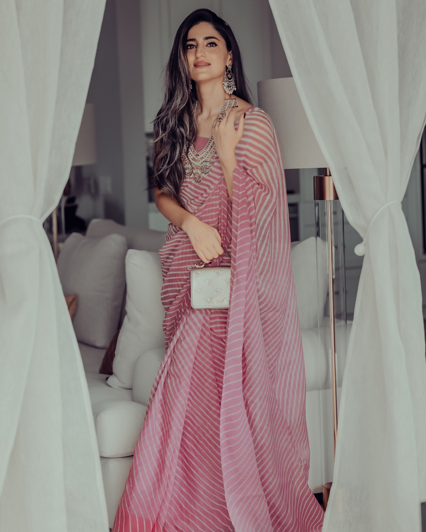 Sophia Dusty Pink Leheriya Pure Chiffon Saree Quick Cart