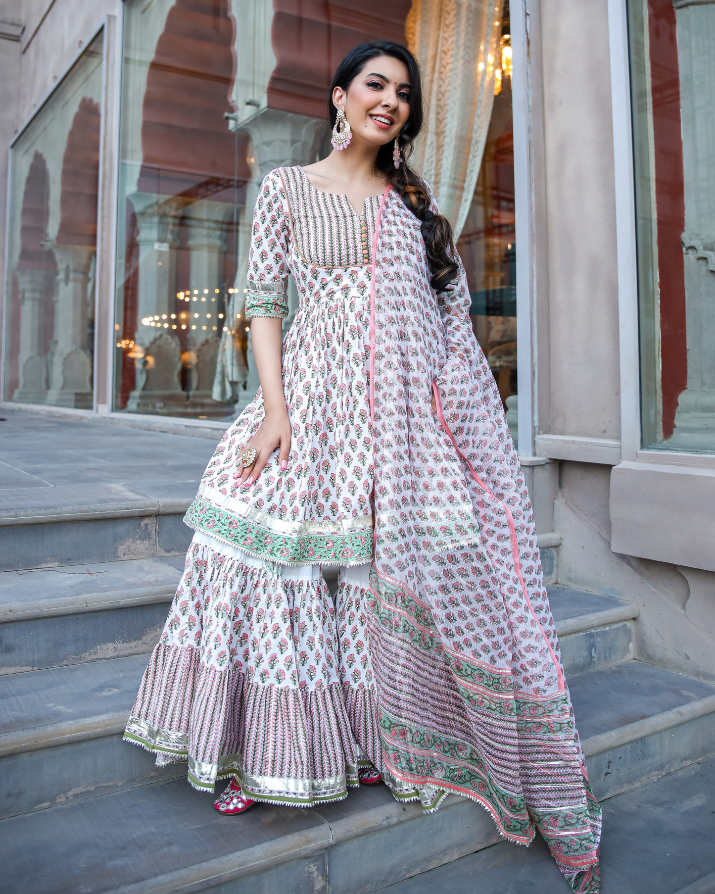 Peach Ciara Handblock Gota Sharara Set Quick Cart