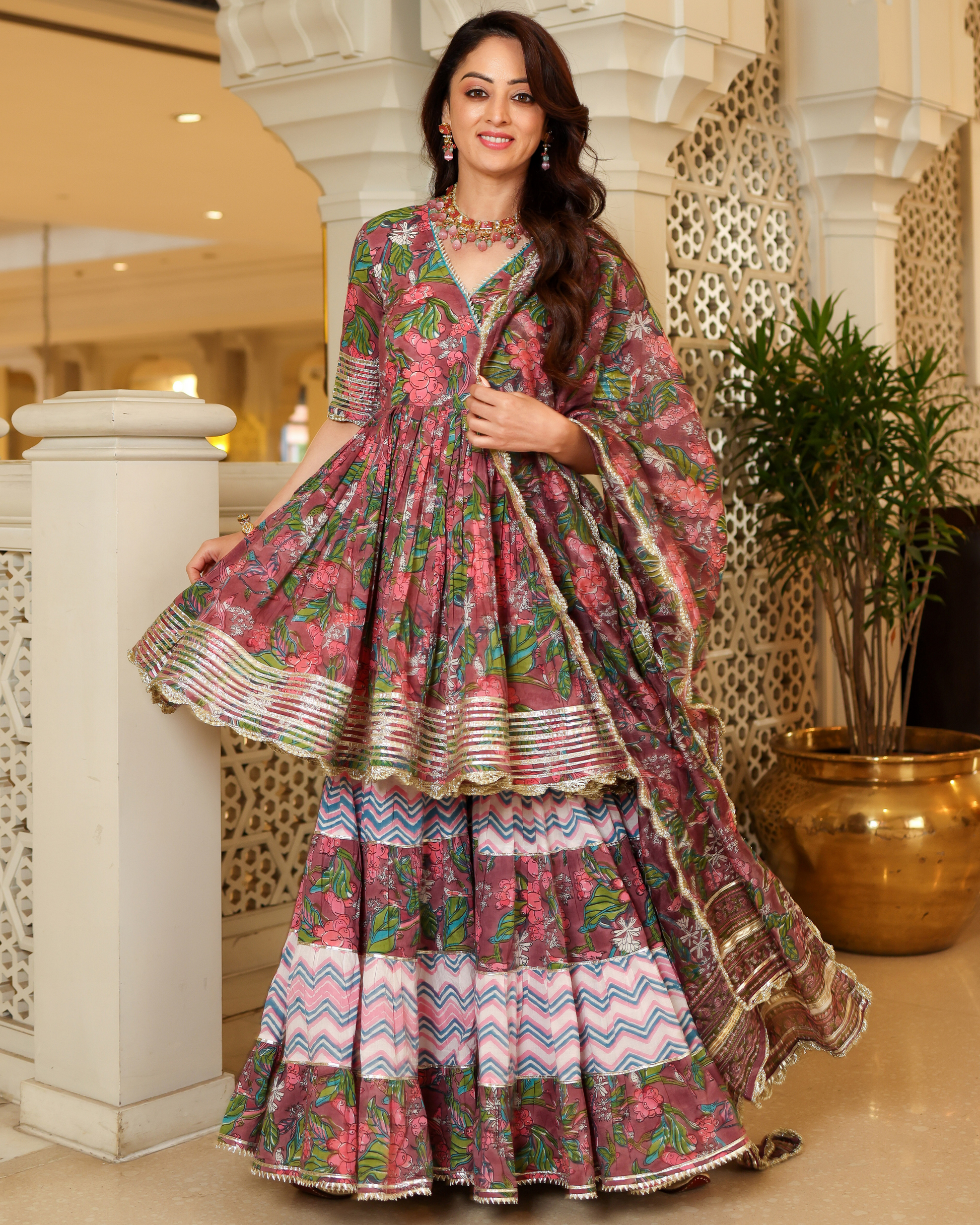 Multi Rose Handblock Sharara Set My Store