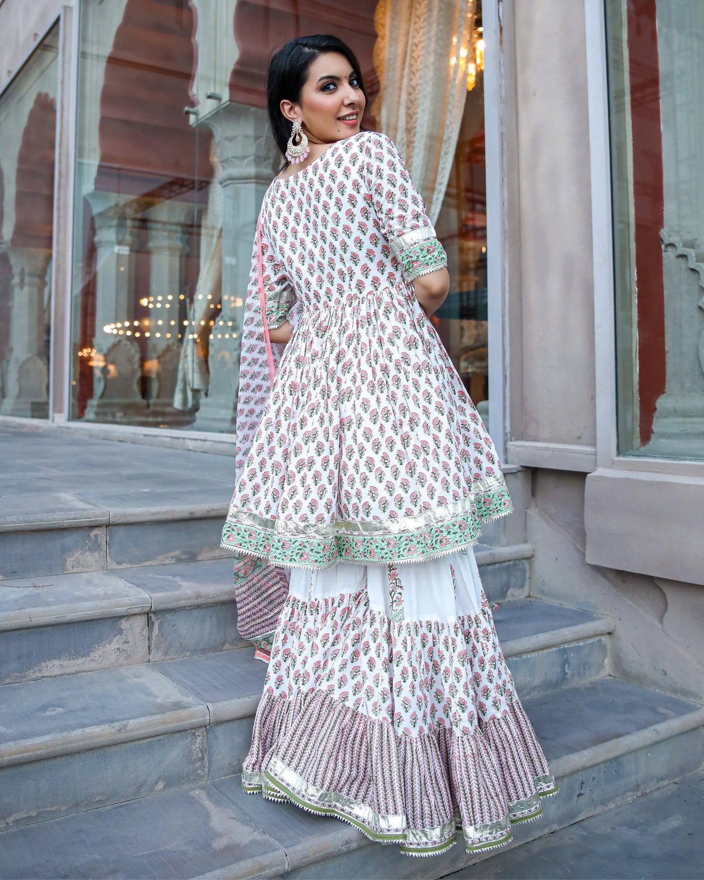 Peach Ciara Handblock Gota Sharara Set My Store