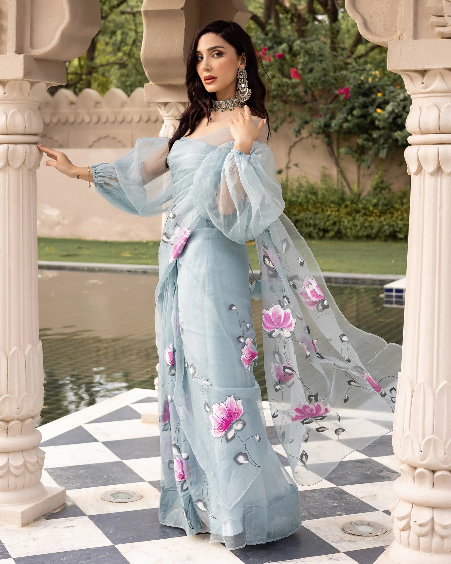 Bhairavi Handpainted Organza Saree My Store