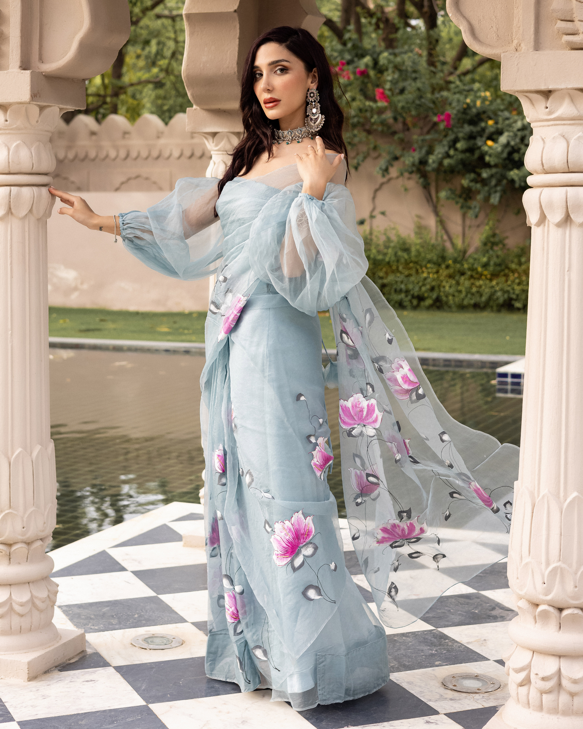 Bhairavi Handpainted Organza Saree My Store