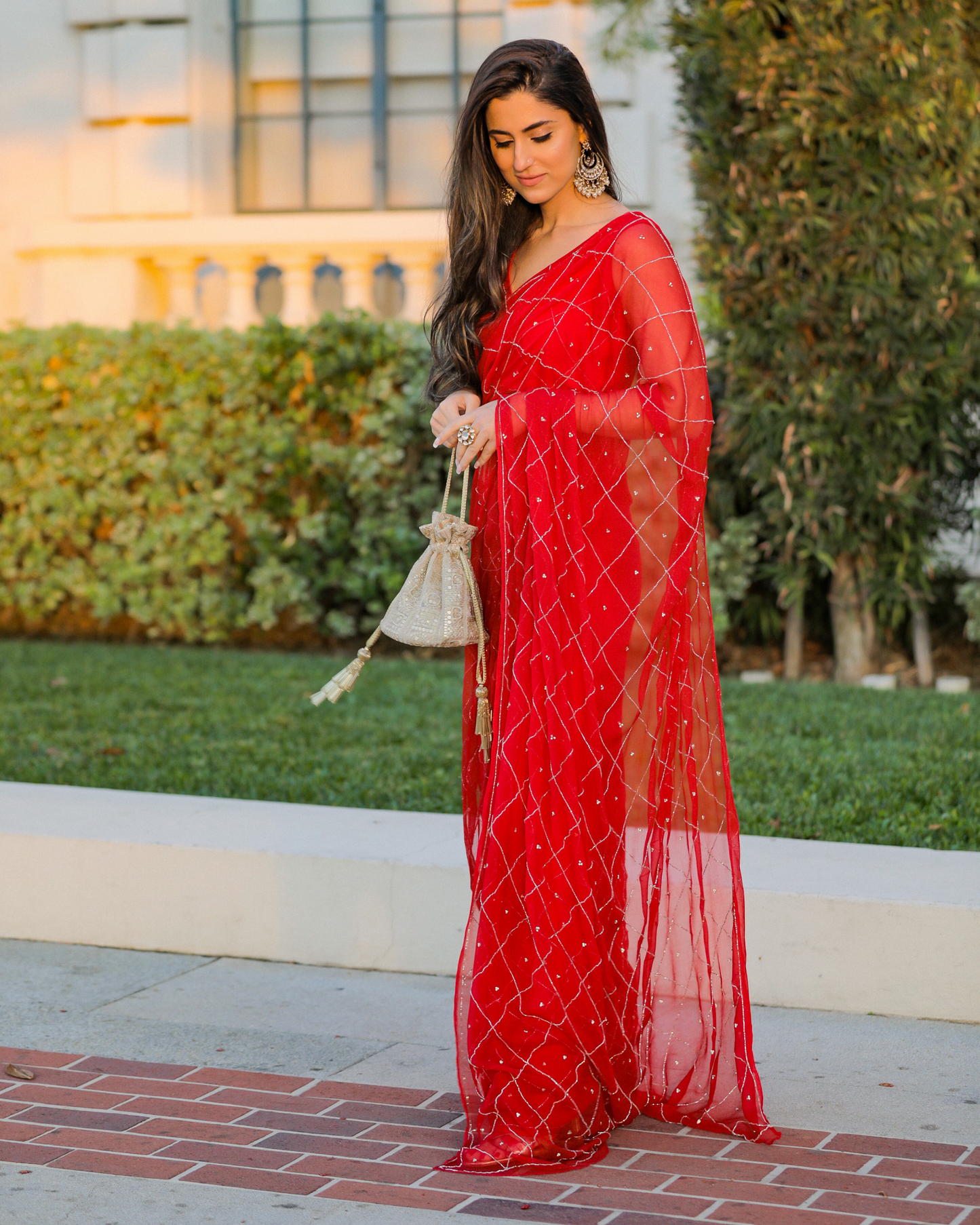 Urban Red Pure Chiffon Saree Quick Cart