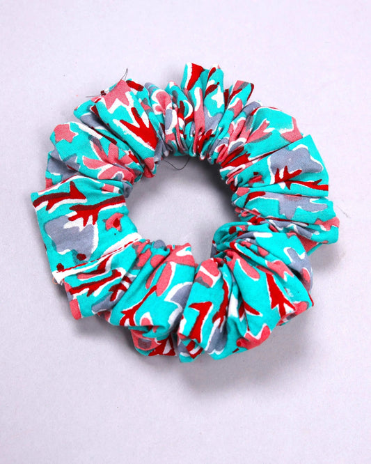 Blue Turquoise Cotton Handblock Scrunchie My Store