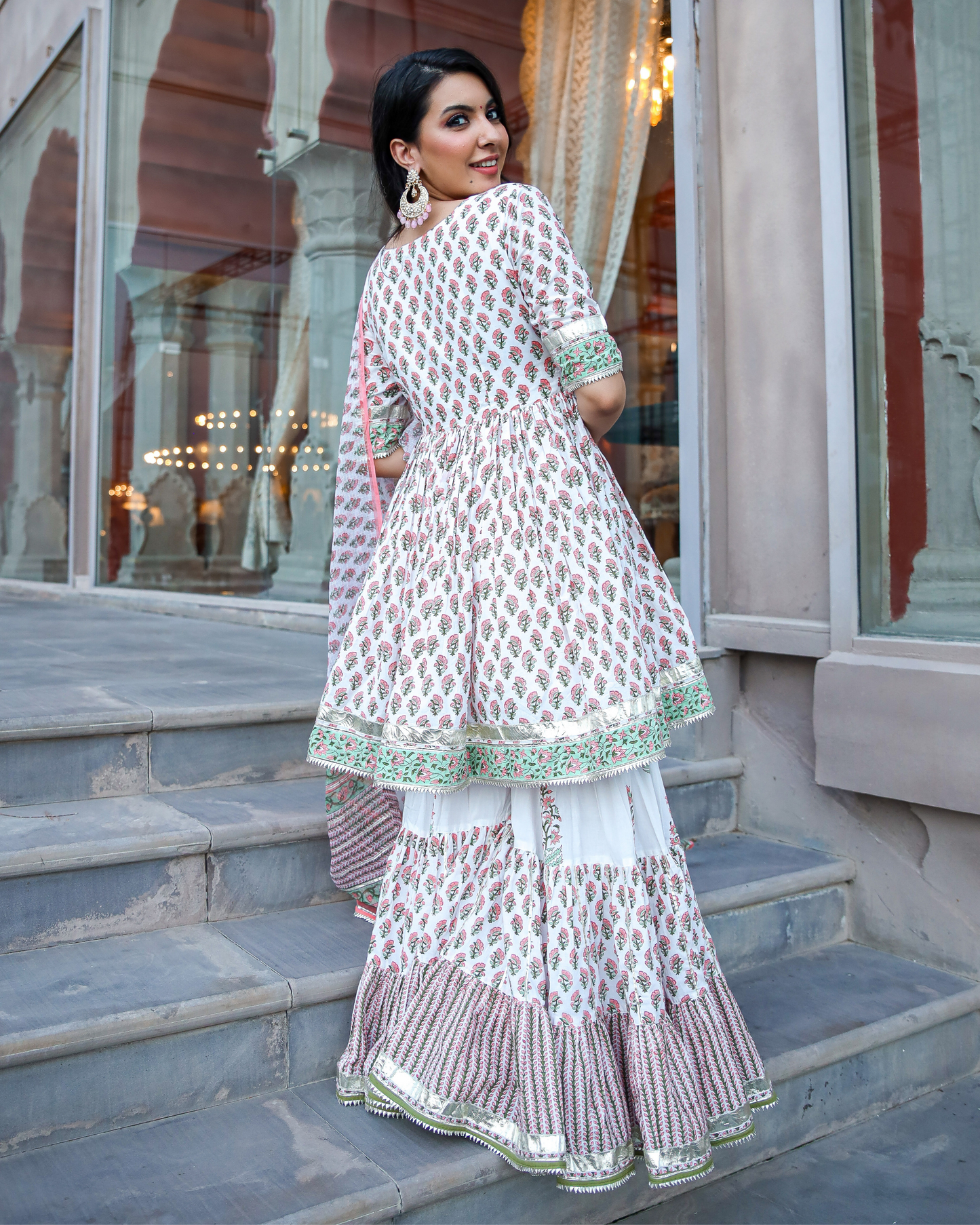 Peach Ciara Handblock Gota Sharara Set Quick Cart