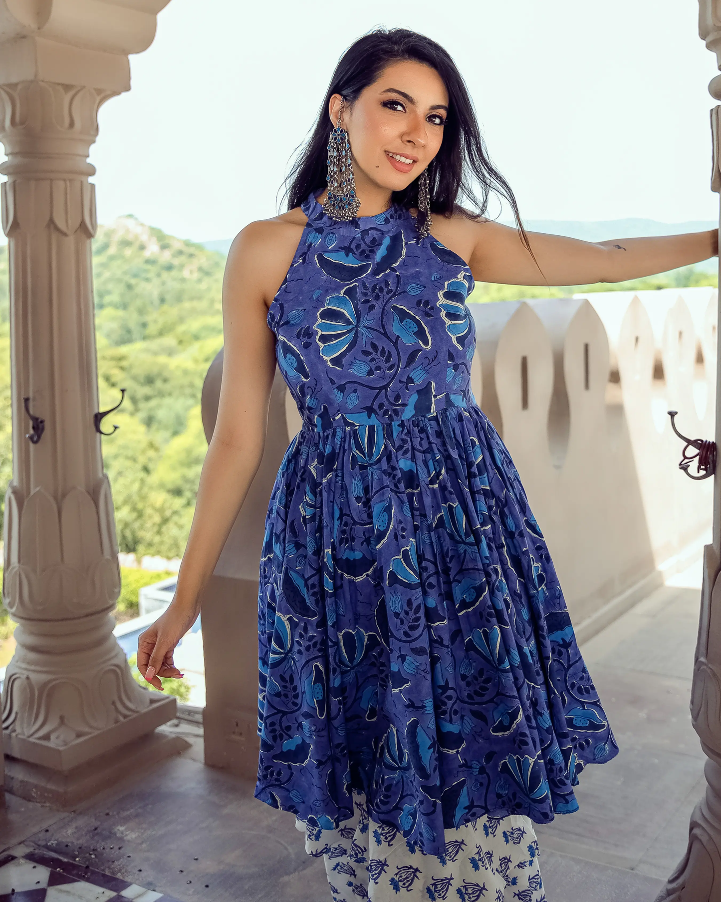 Oxford Blue Handblock Kurta Set My Store