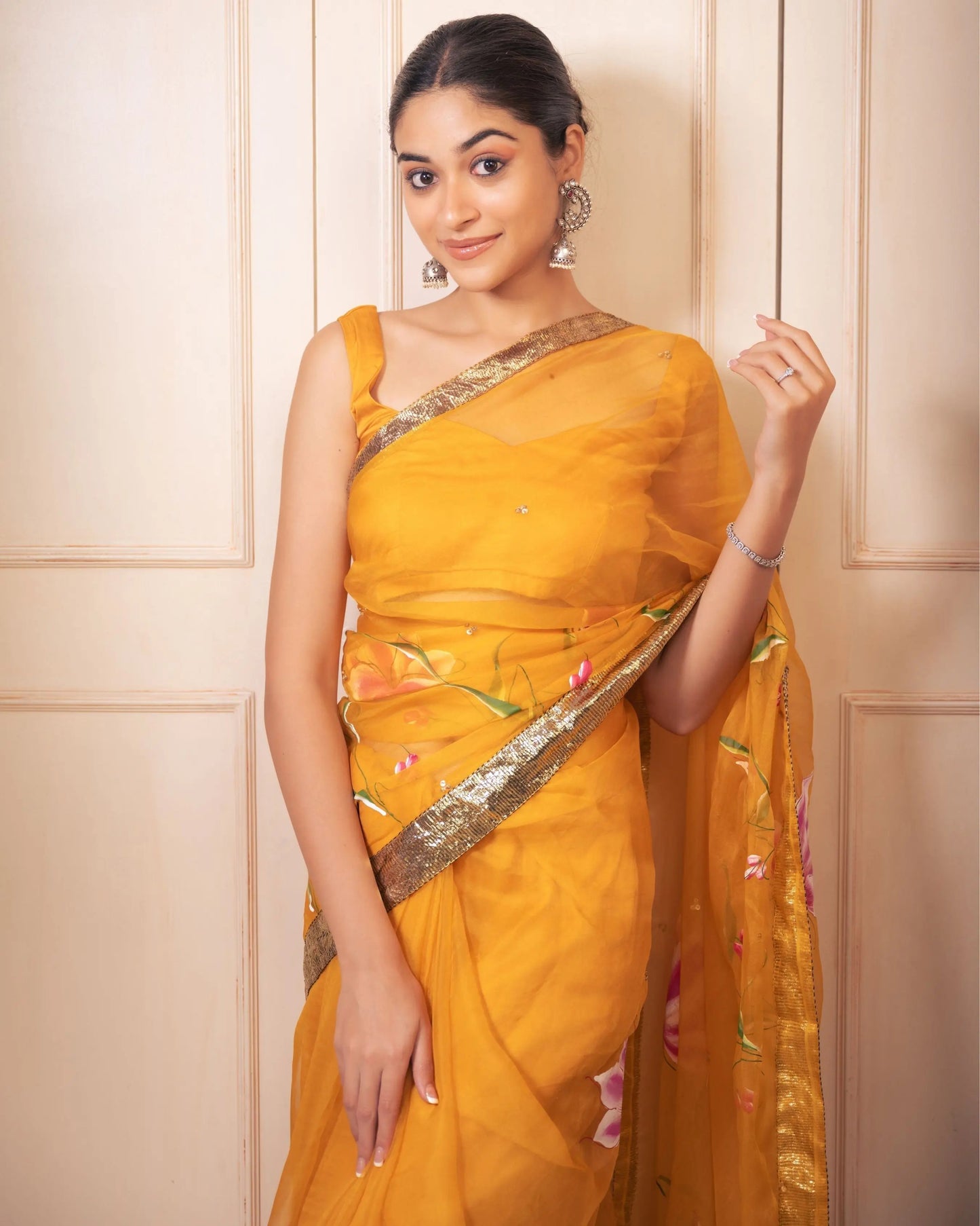 Surya Handpainted Gota Pure Organza Saree My Store