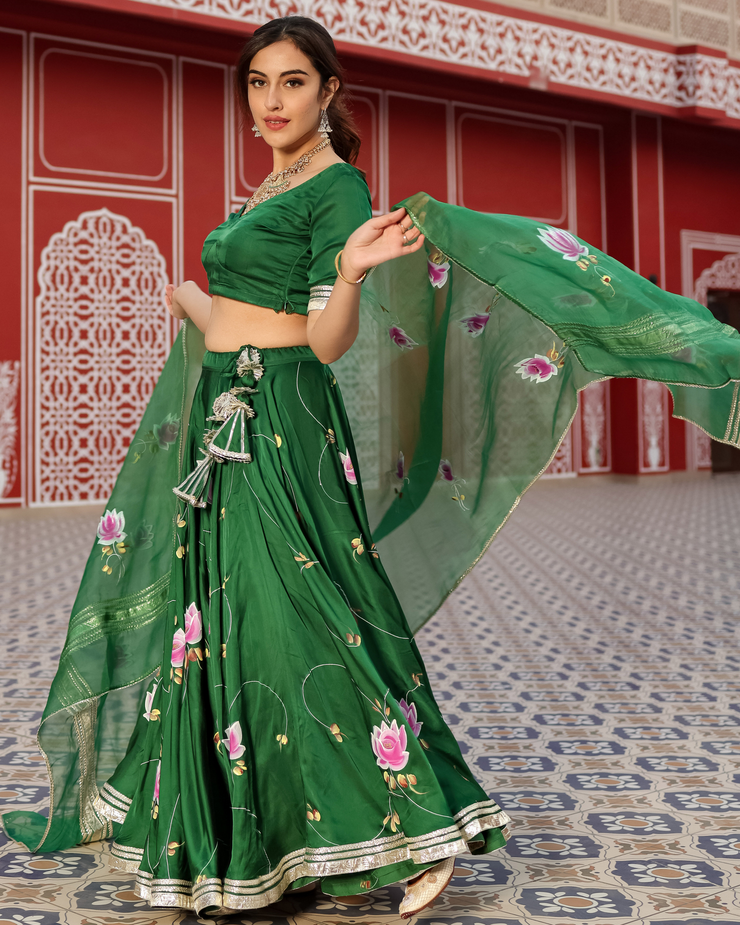 Formal Green Handpainted Lehenga Set Quick Cart