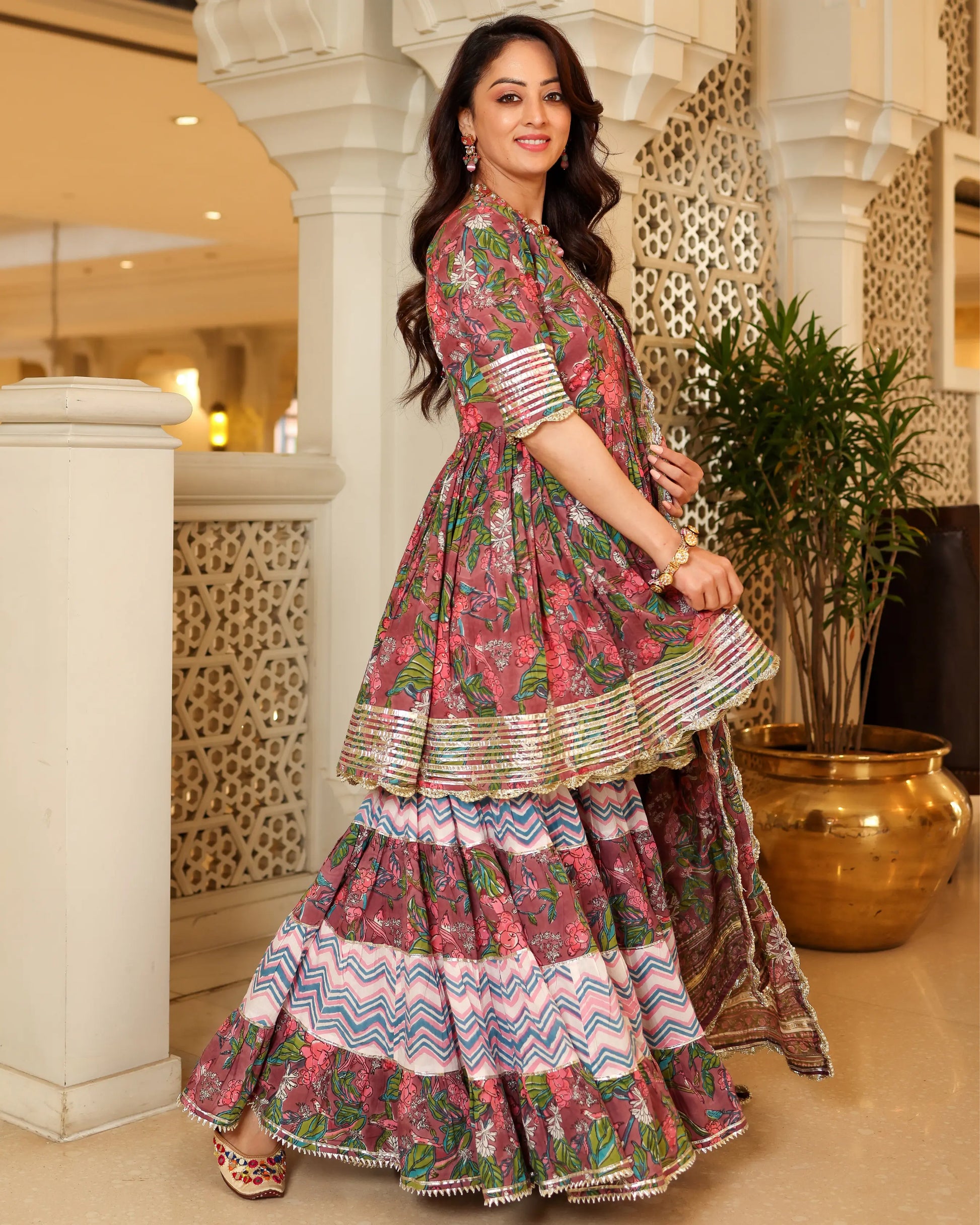 Multi Rose Handblock Sharara Set My Store