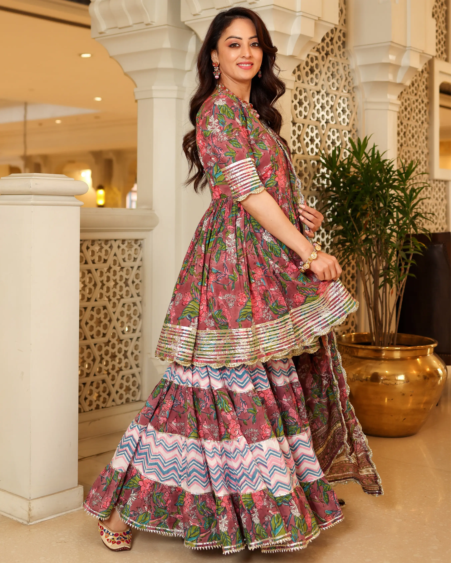 Multi Rose Handblock Sharara Set My Store