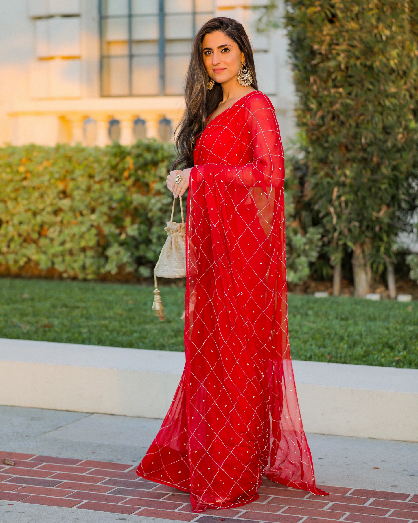 Urban Red Pure Chiffon Saree Quick Cart