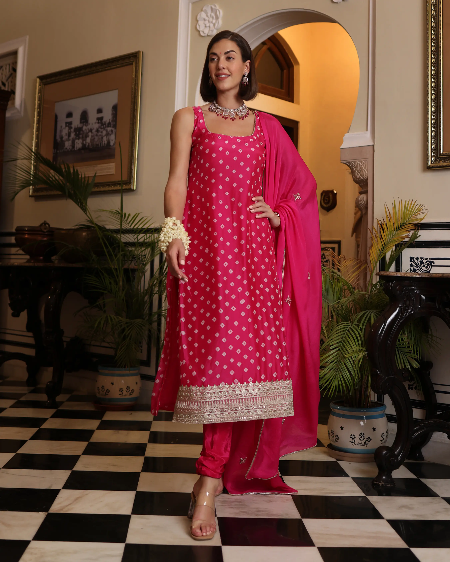 Nira Pink Bandhani Silk Kurta Set My Store