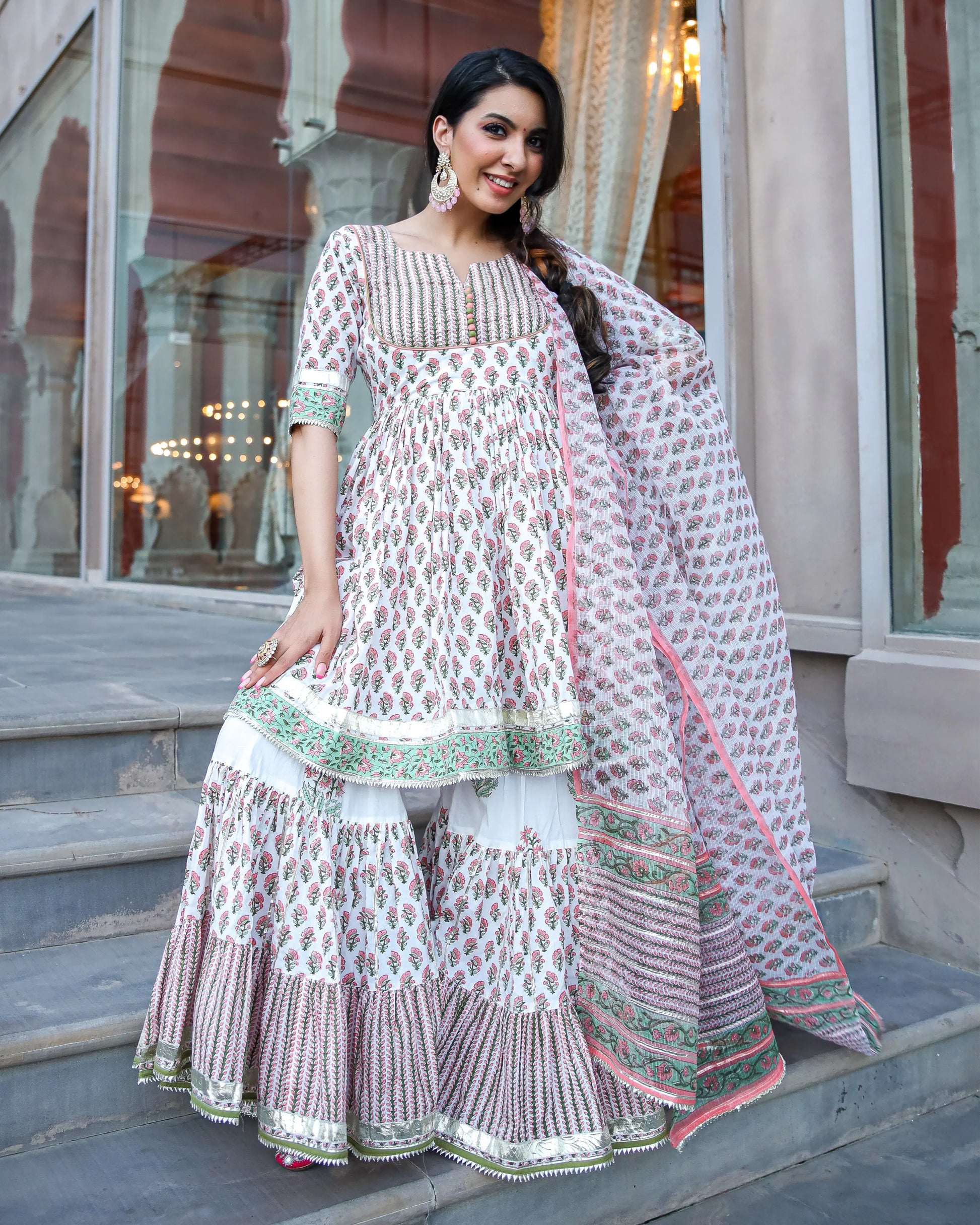 Peach Ciara Handblock Gota Sharara Set My Store