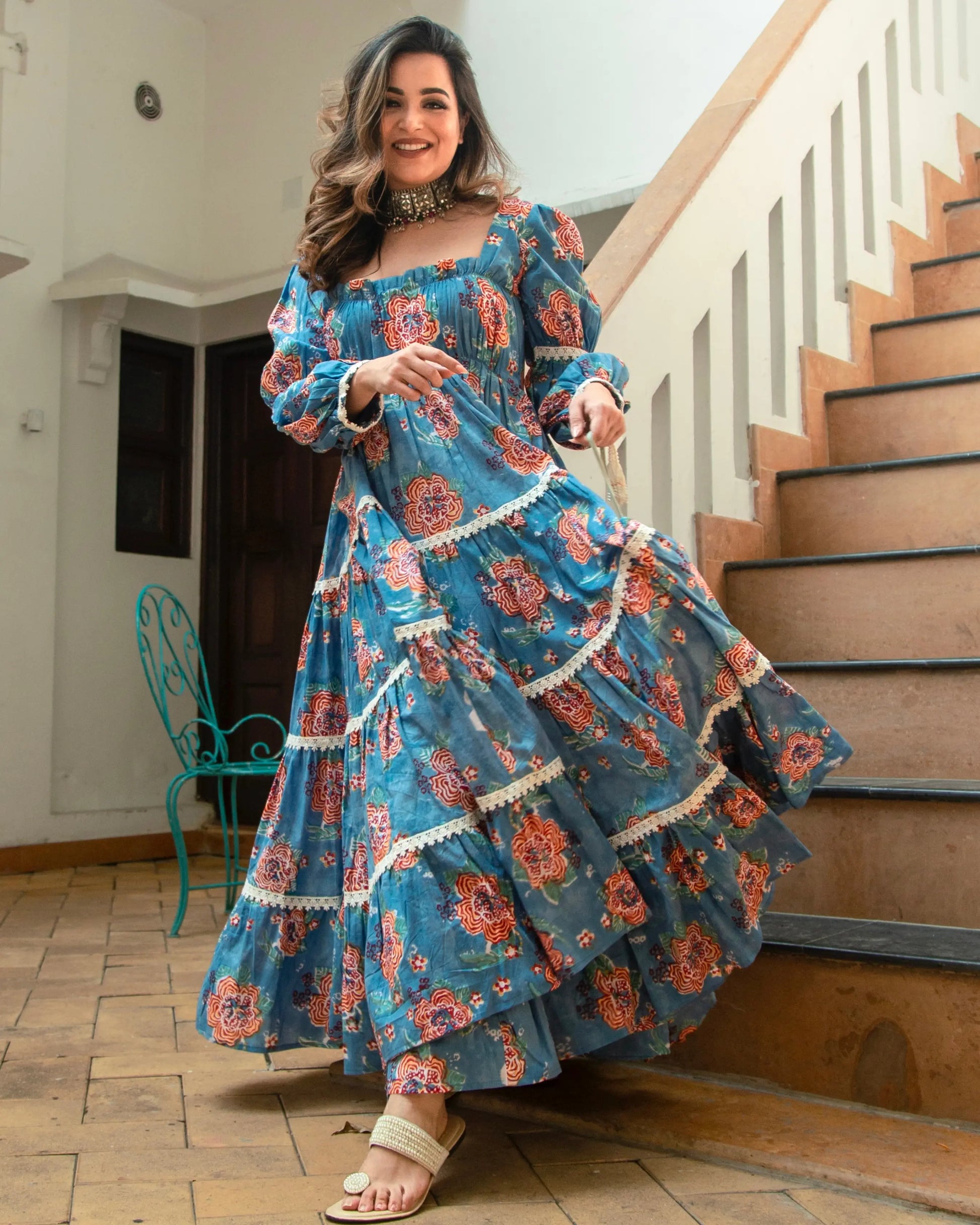 Princess Blue Handblock Dress My Store