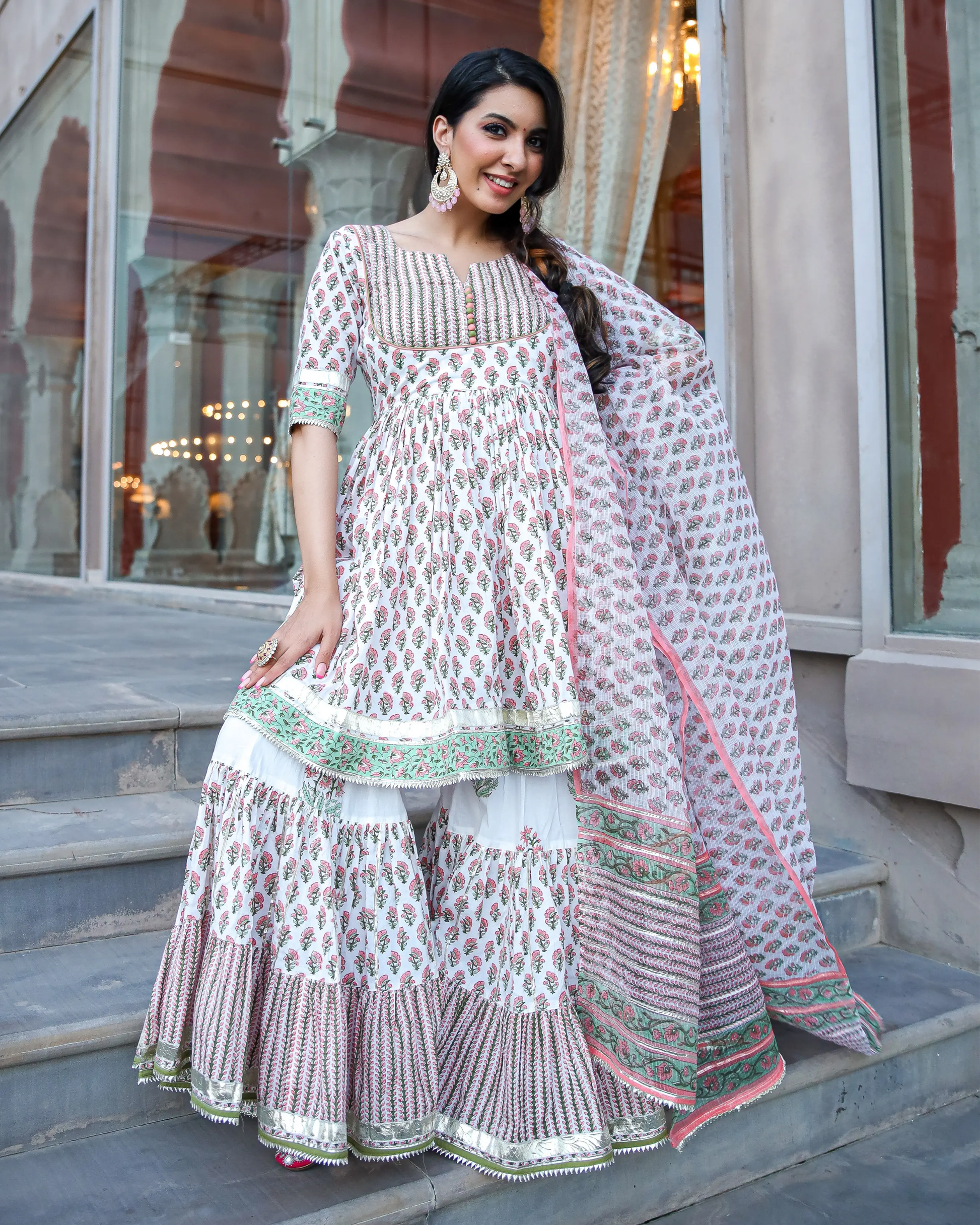 Peach Ciara Handblock Gota Sharara Set My Store