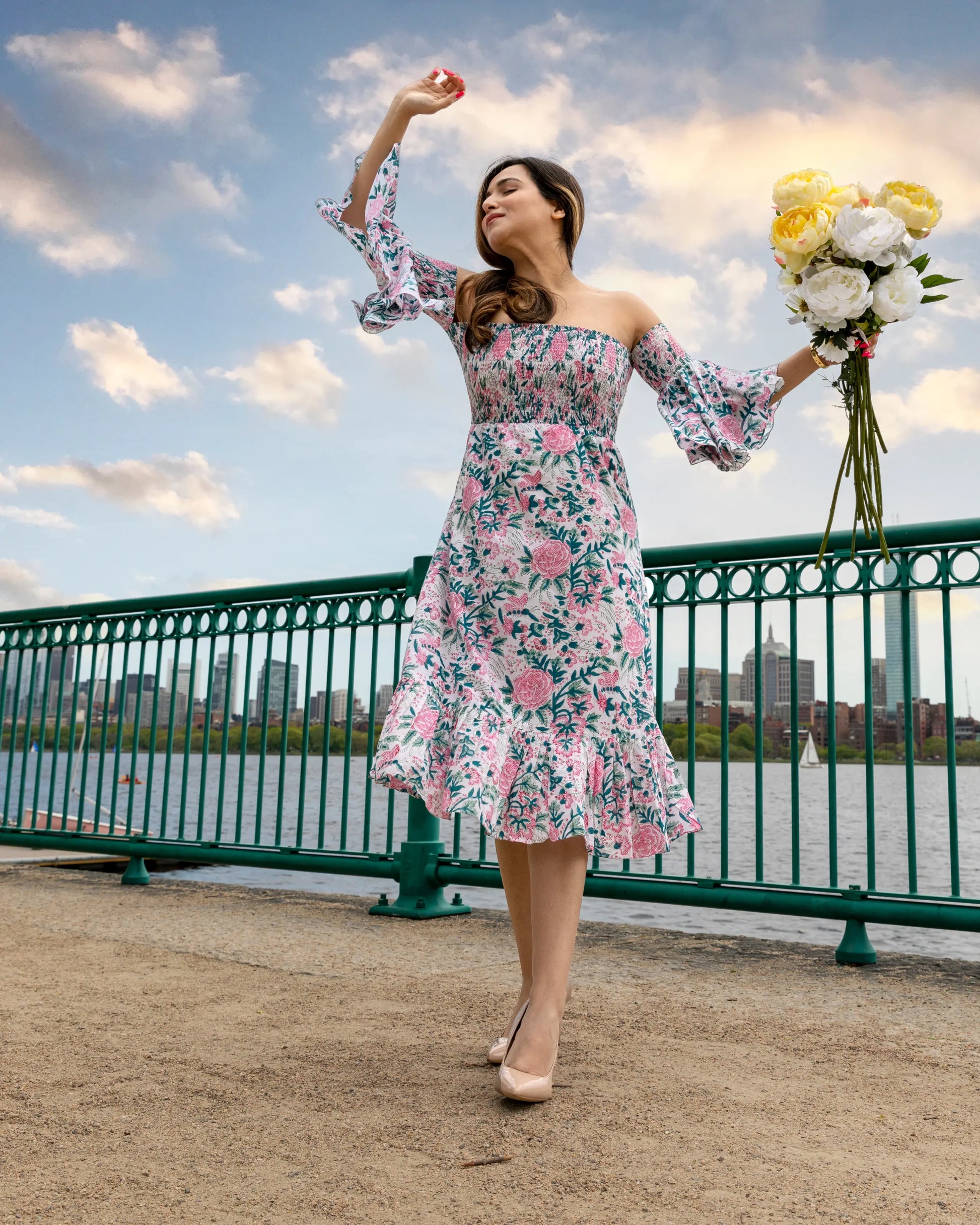 Summer Pink Smocked Cotton Dress My Store