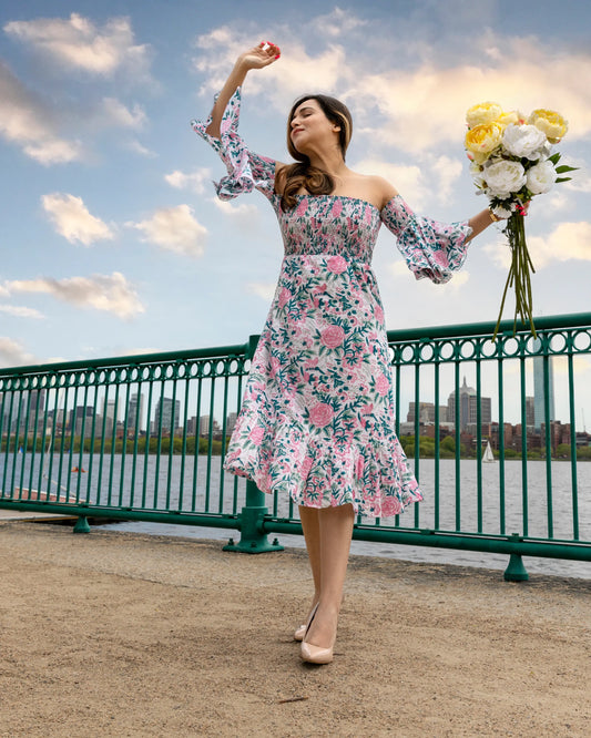 Summer Pink Smocked Cotton Dress My Store