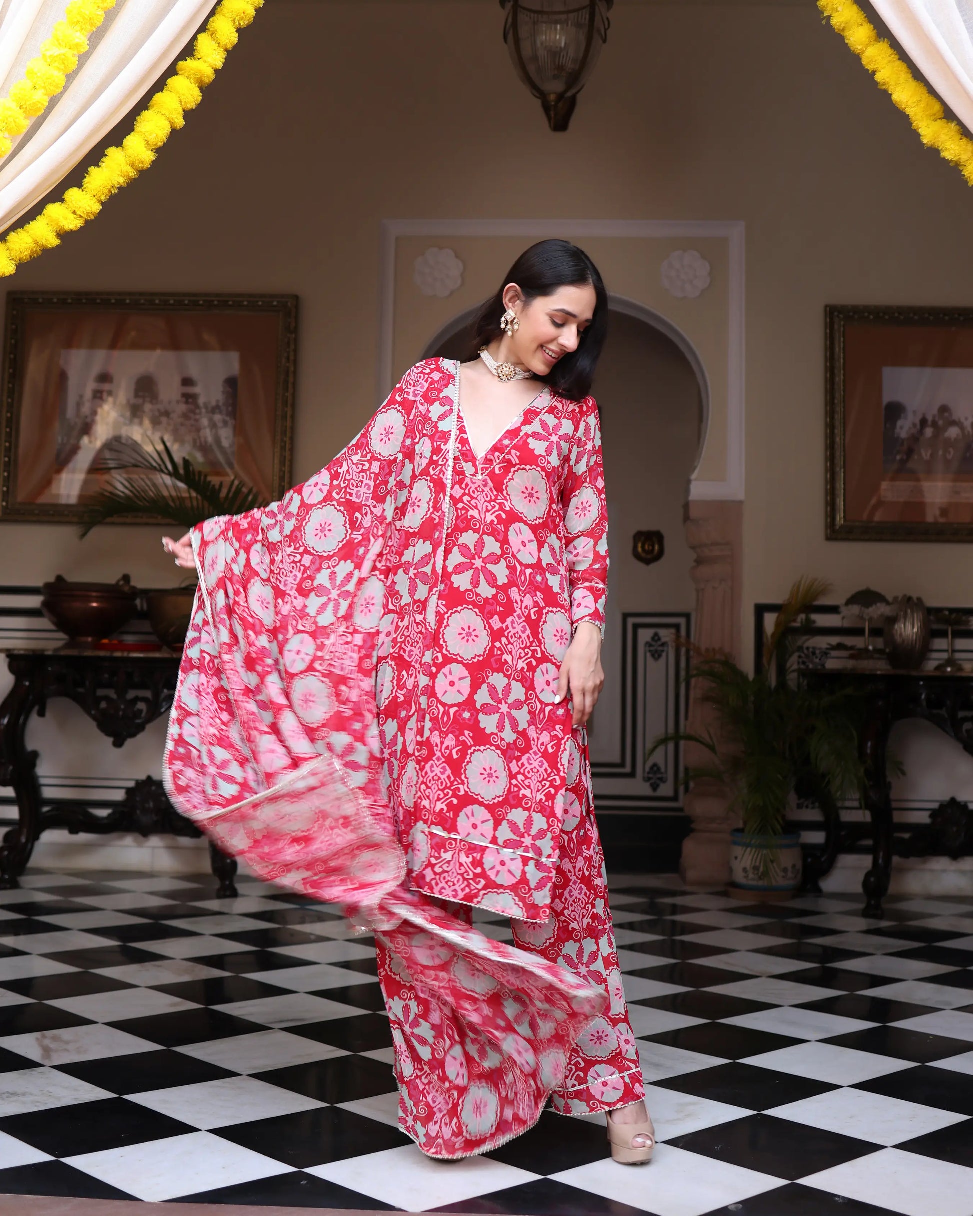 Rose Pink Melody Printed Georgette Suit Set My Store