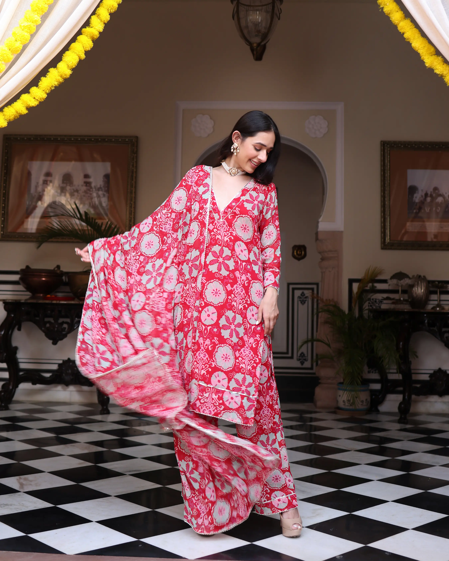 Rose Pink Melody Printed Georgette Suit Set My Store