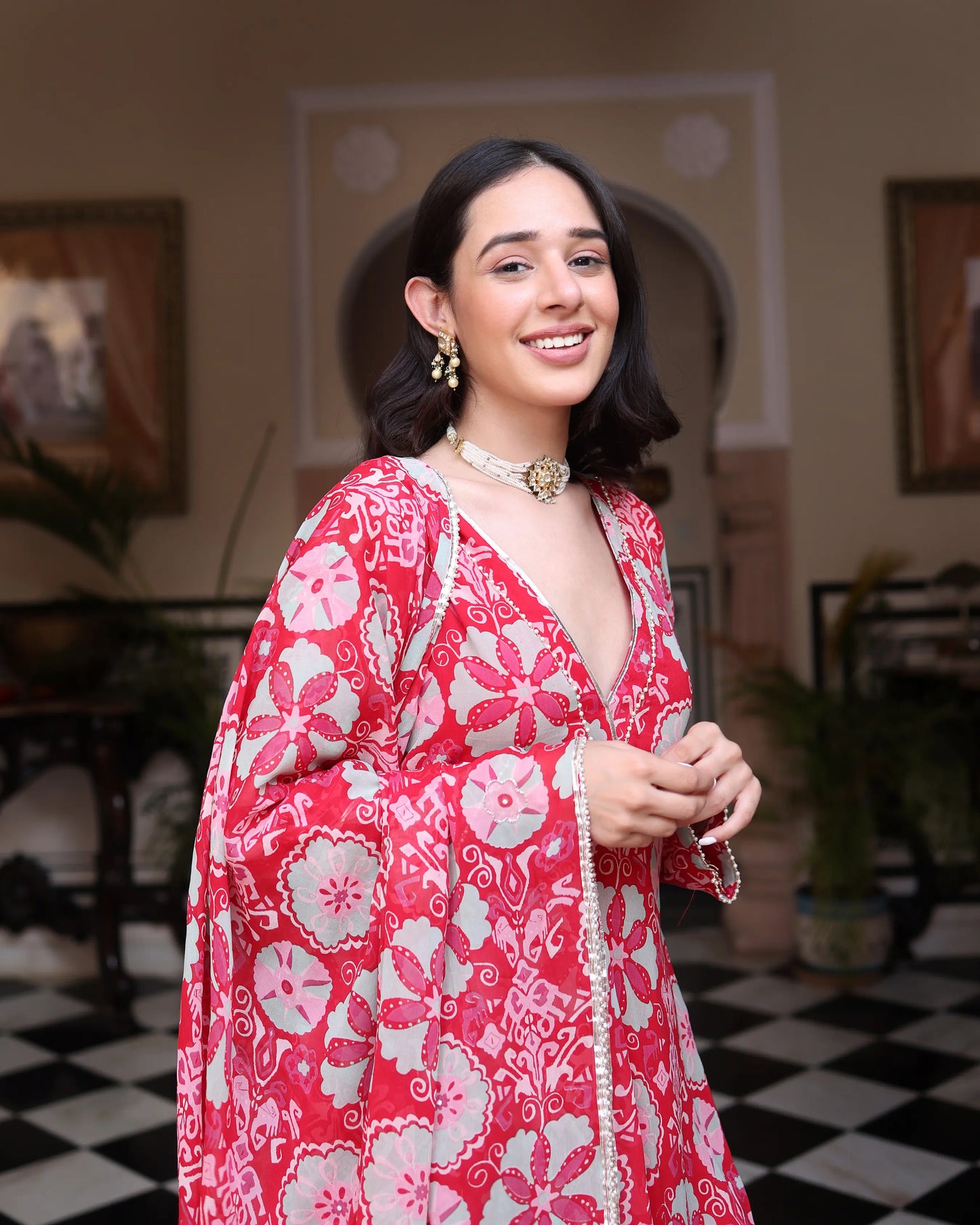 Rose Pink Melody Printed Georgette Suit Set My Store