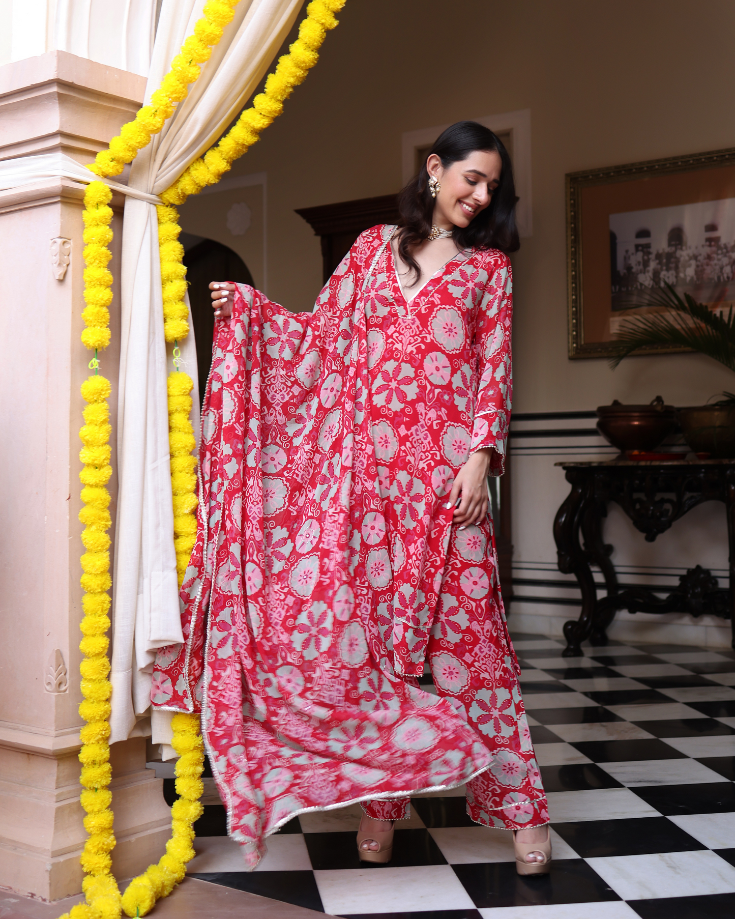 Rose Pink Melody Printed Georgette Suit Set Quick Cart