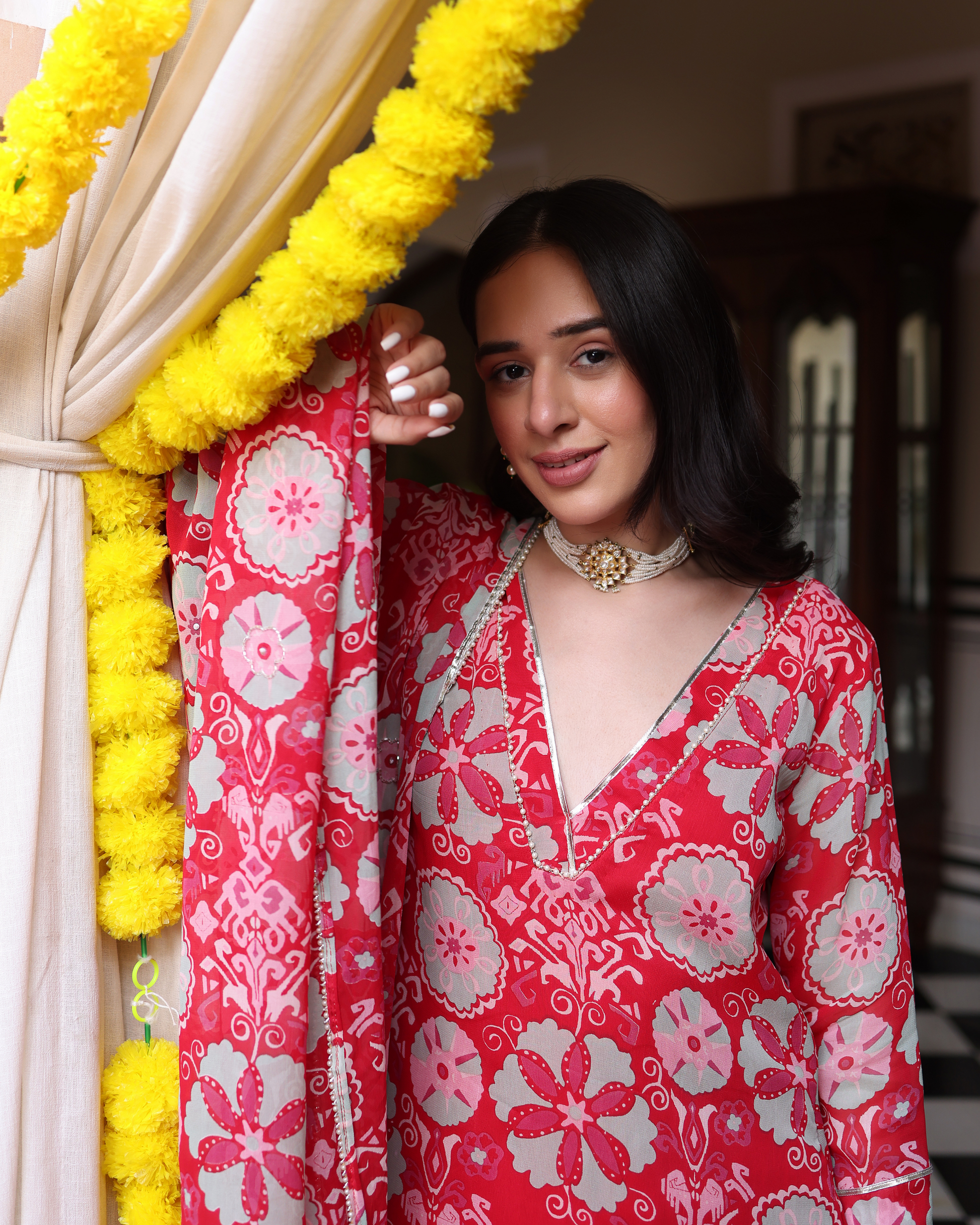 Rose Pink Melody Printed Georgette Suit Set Quick Cart