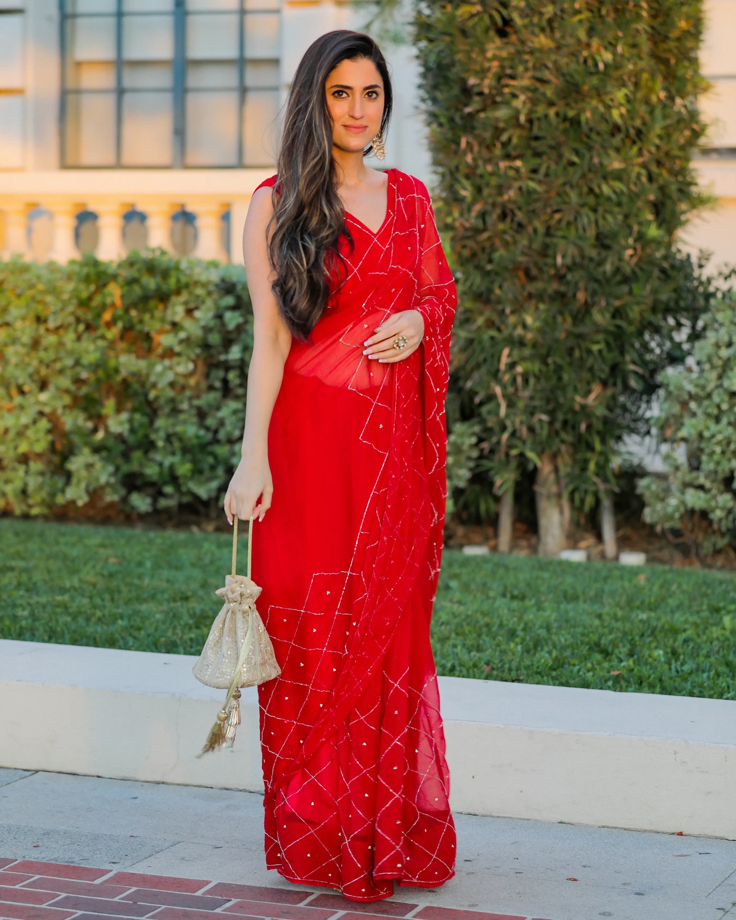 Urban Red Pure Chiffon Saree My Store