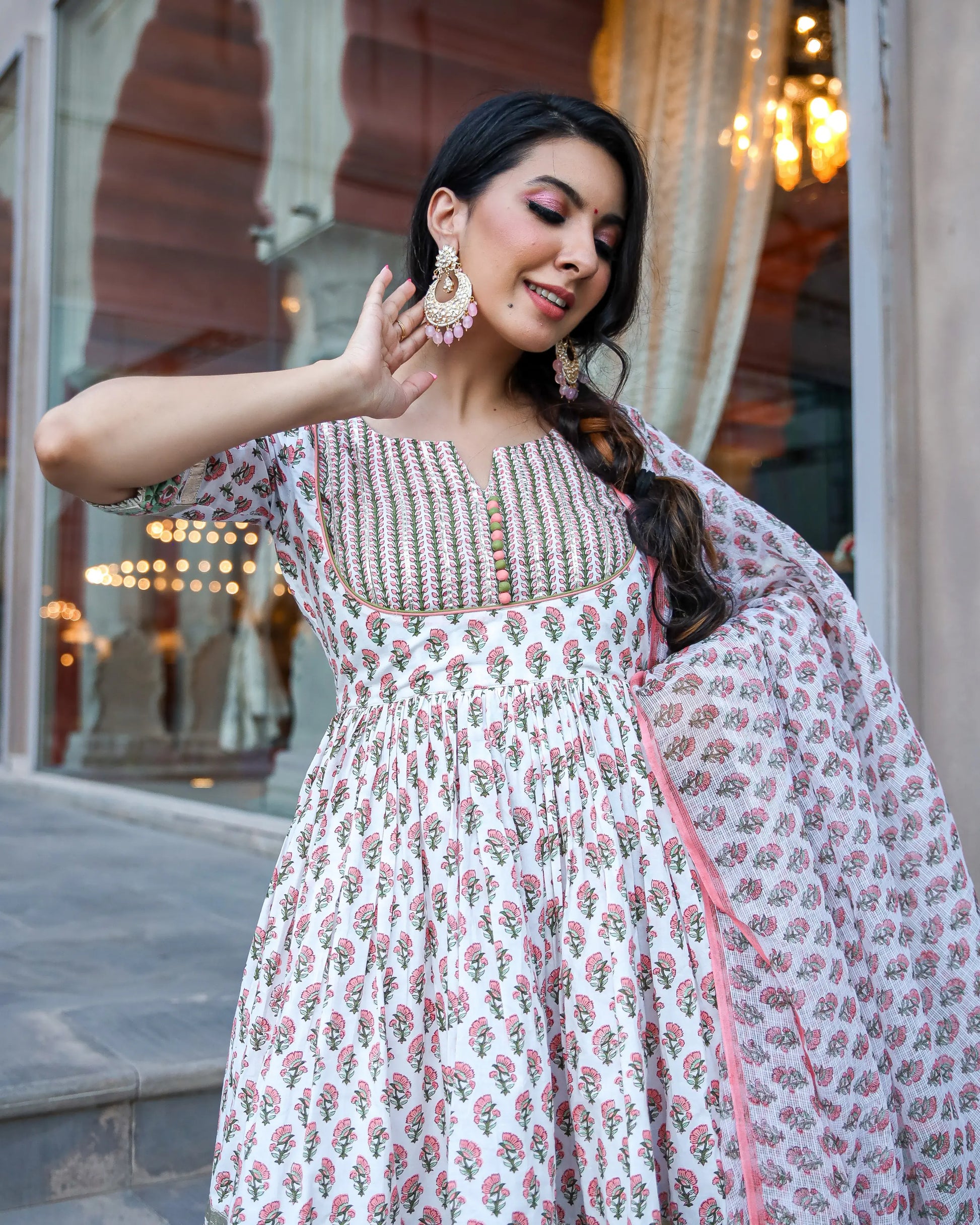 Peach Ciara Handblock Gota Sharara Set My Store