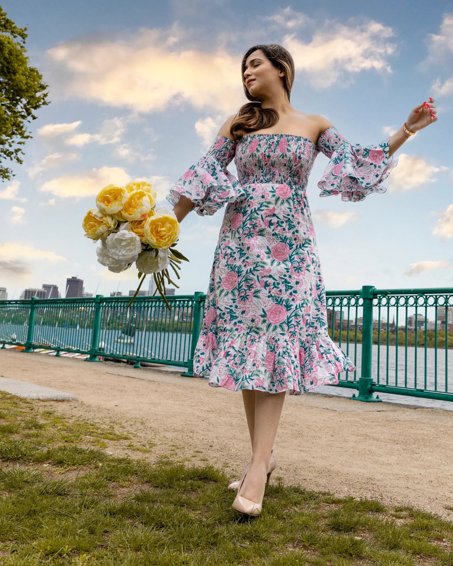 Summer Pink Smocked Cotton Dress My Store