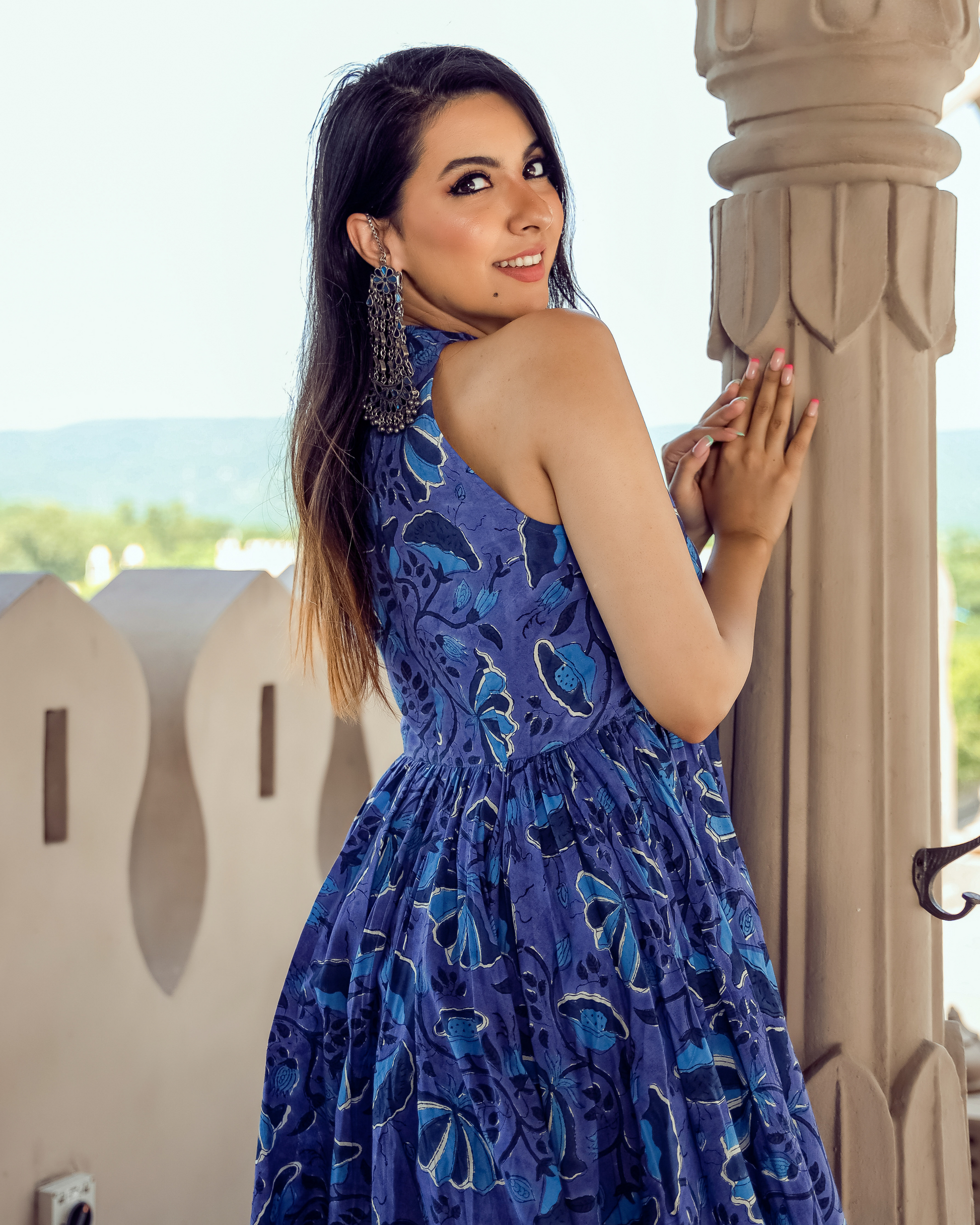 Oxford Blue Handblock Kurta Set Quick Cart