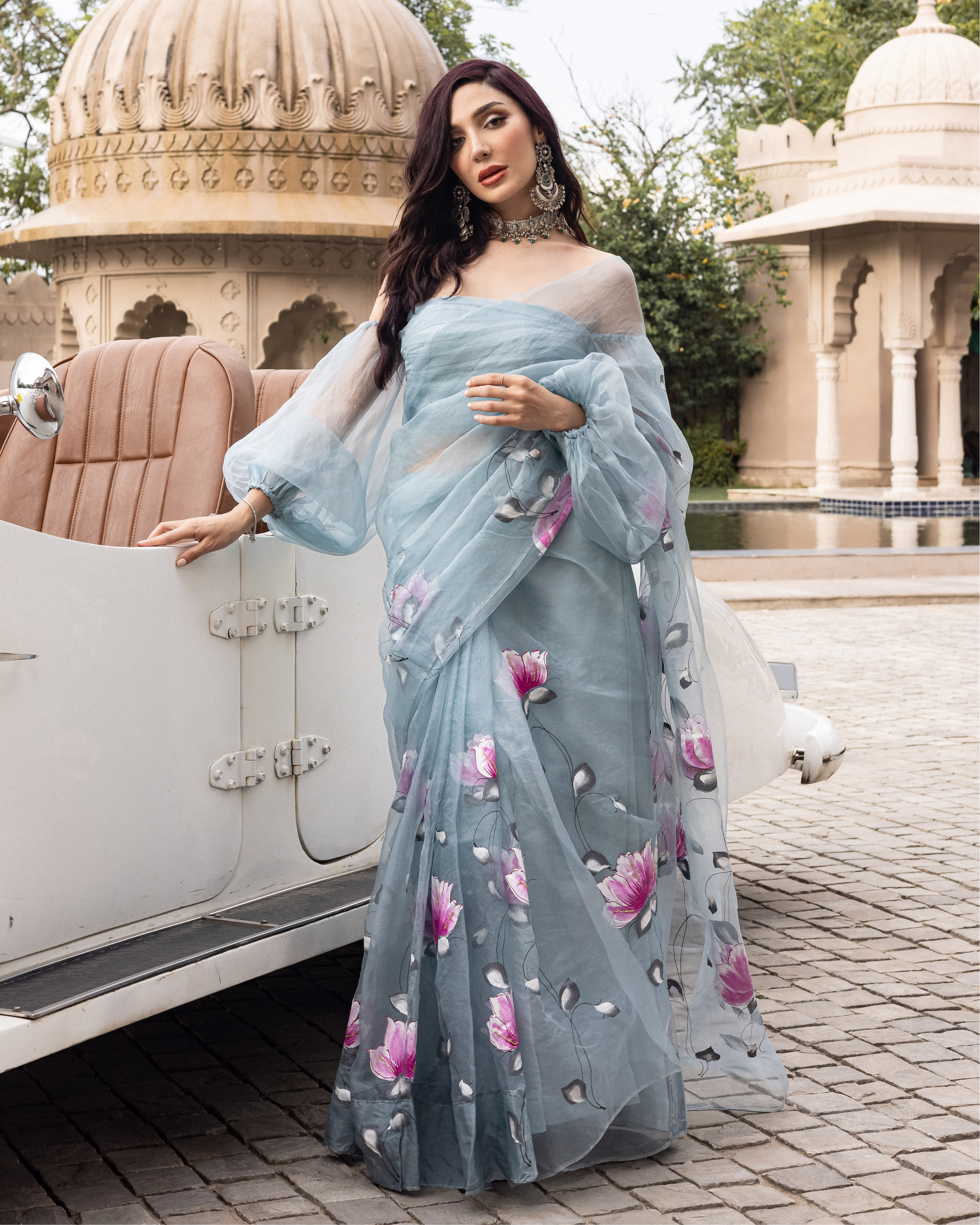 Bhairavi Handpainted Organza Saree My Store